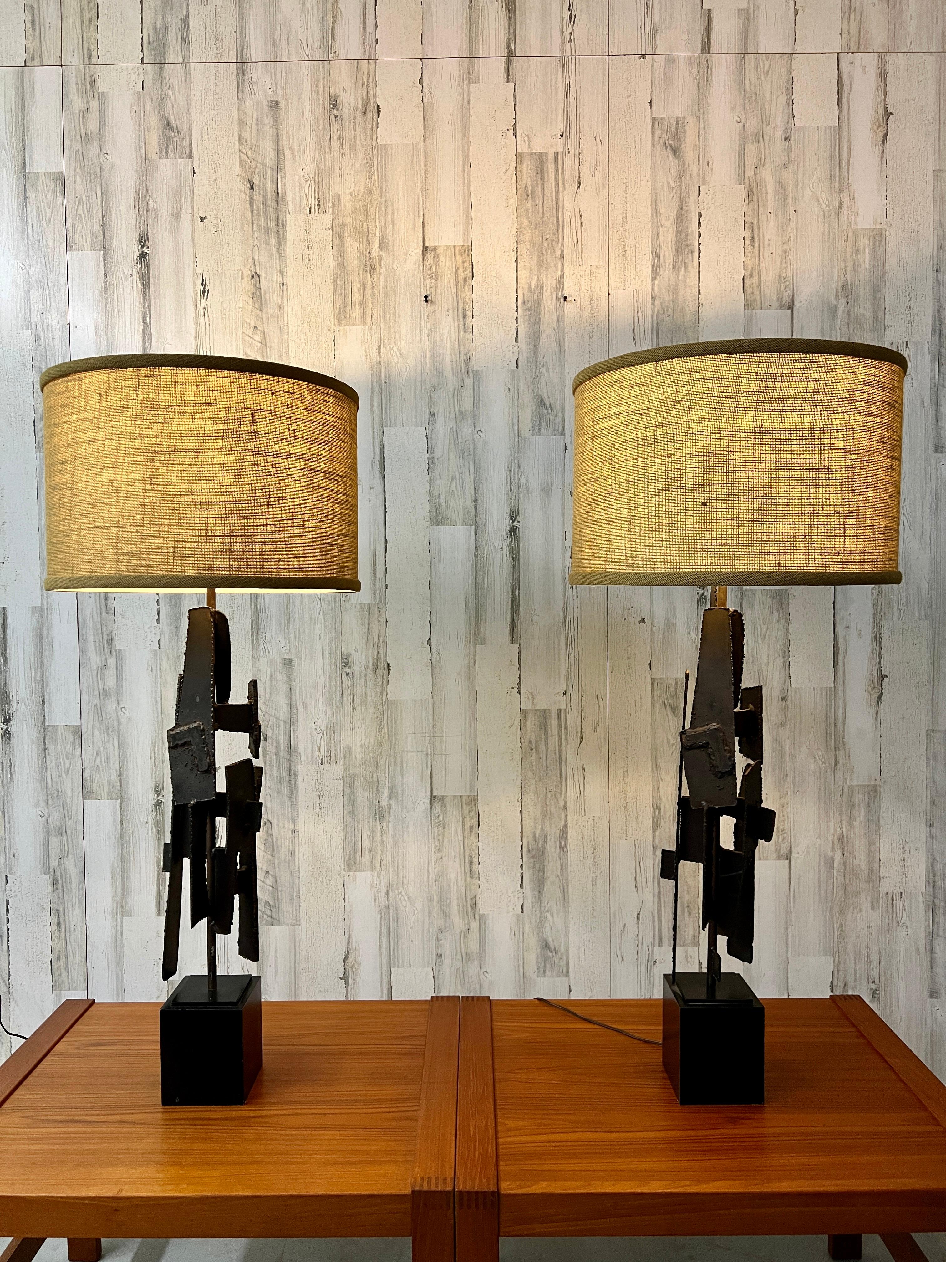 Brutalist Pair of Sculptural Torch Cut Lamps by Richard Barr For Sale
