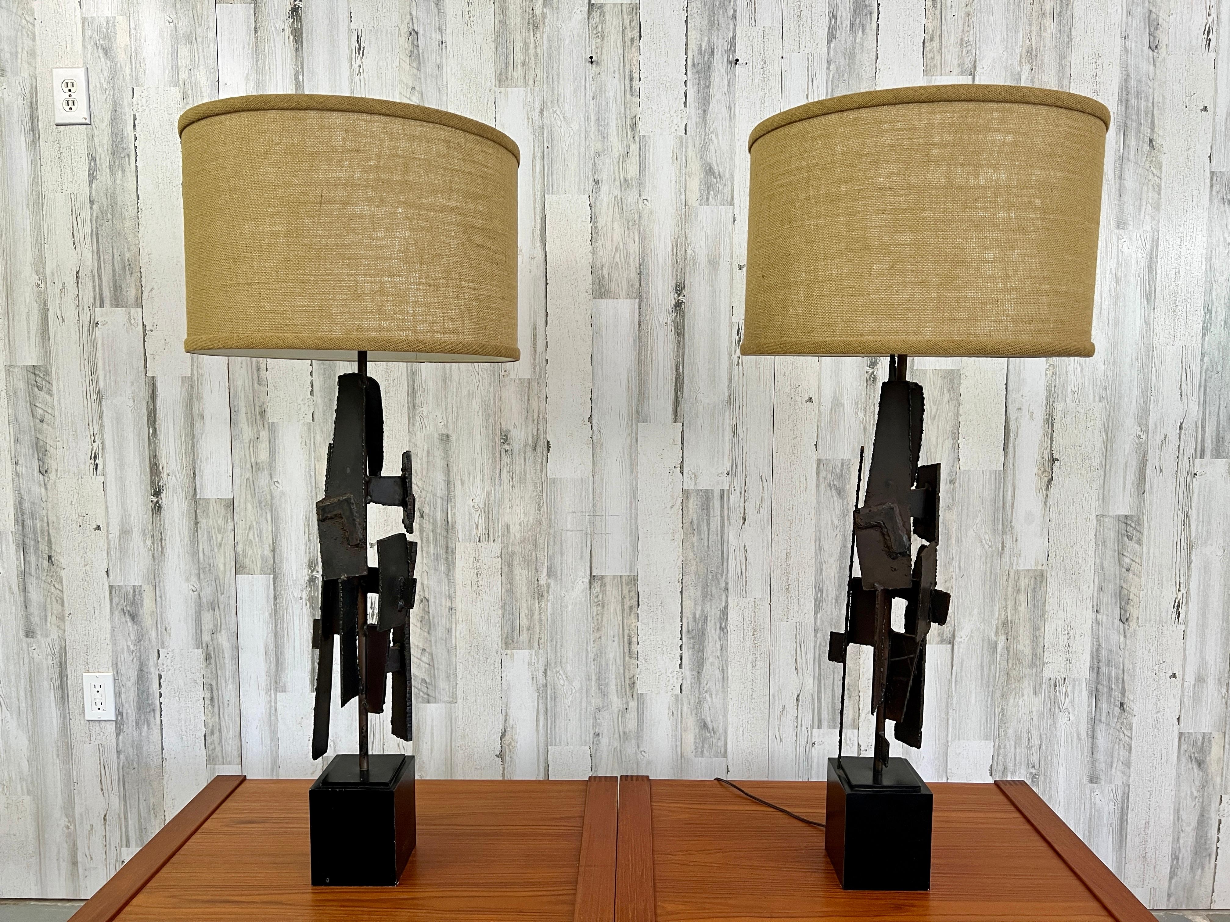Pair of Sculptural Torch Cut Lamps by Richard Barr For Sale 2