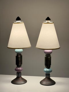 Sculptural Ceramic Table Lamps, Architectural Totem Design, Artist-Signed