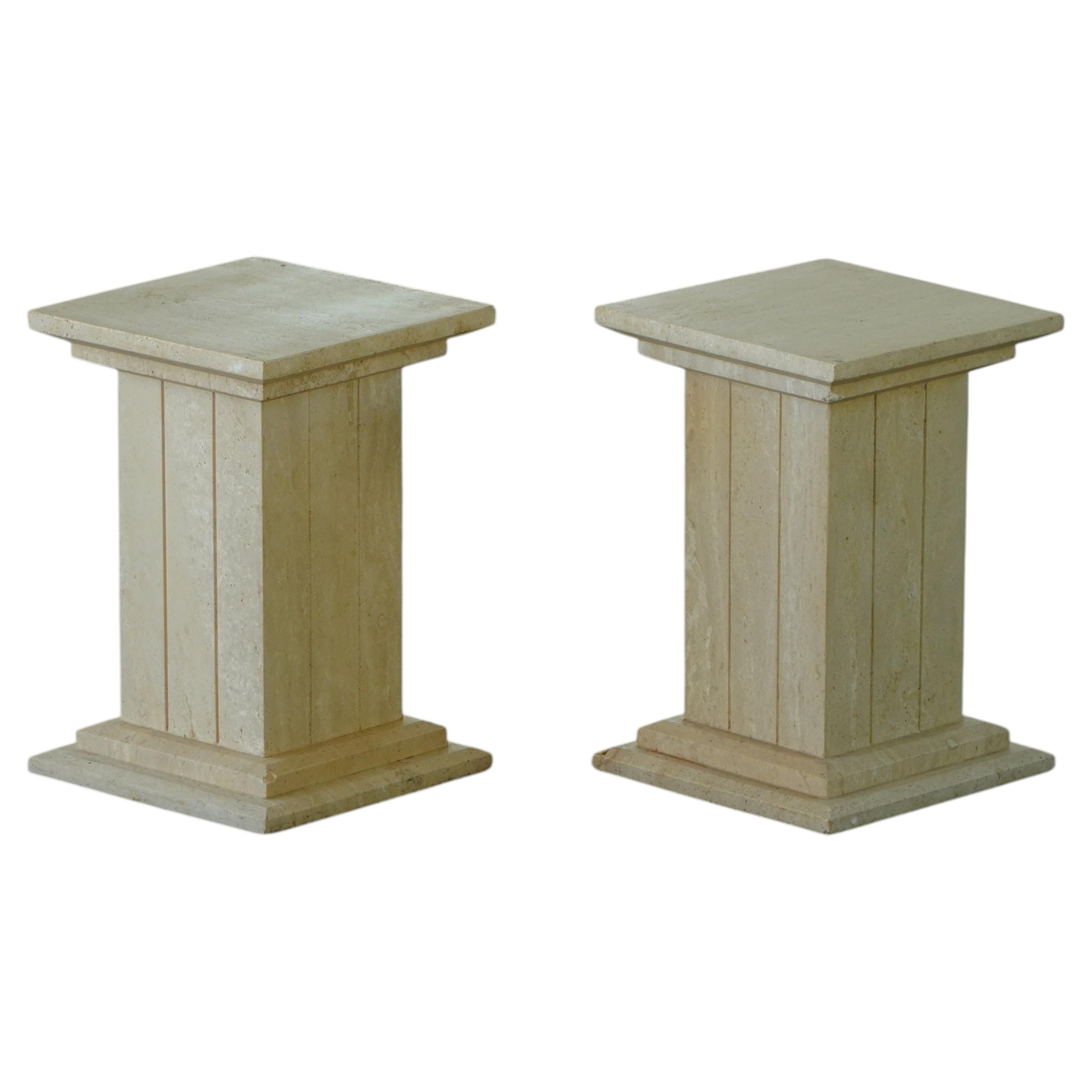 Pair of Sculptural Travertine Display Pedestals in the Post-Modern Style, 1980s