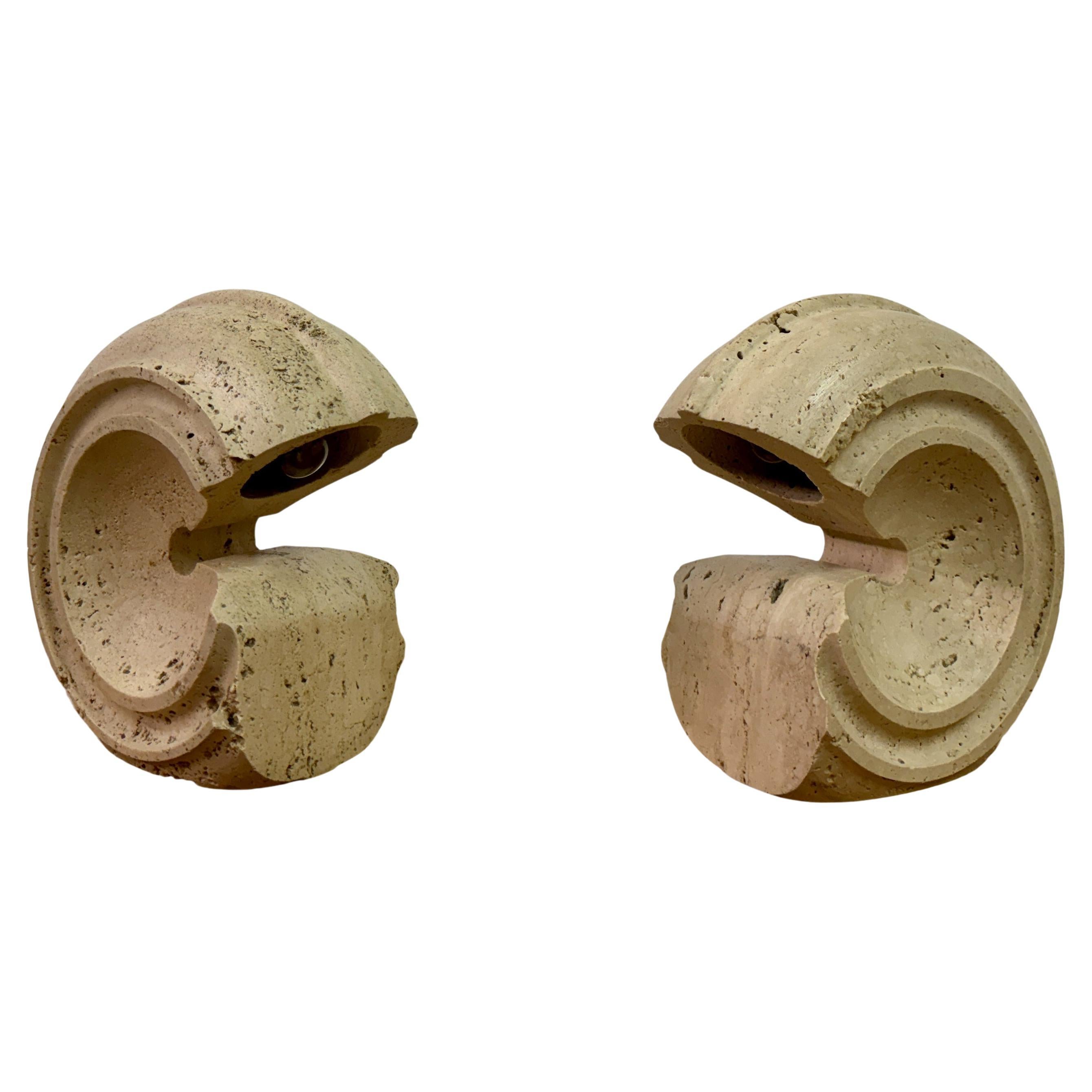 Pair of Sculptural Travertine Lamps by Giuliano Cesari