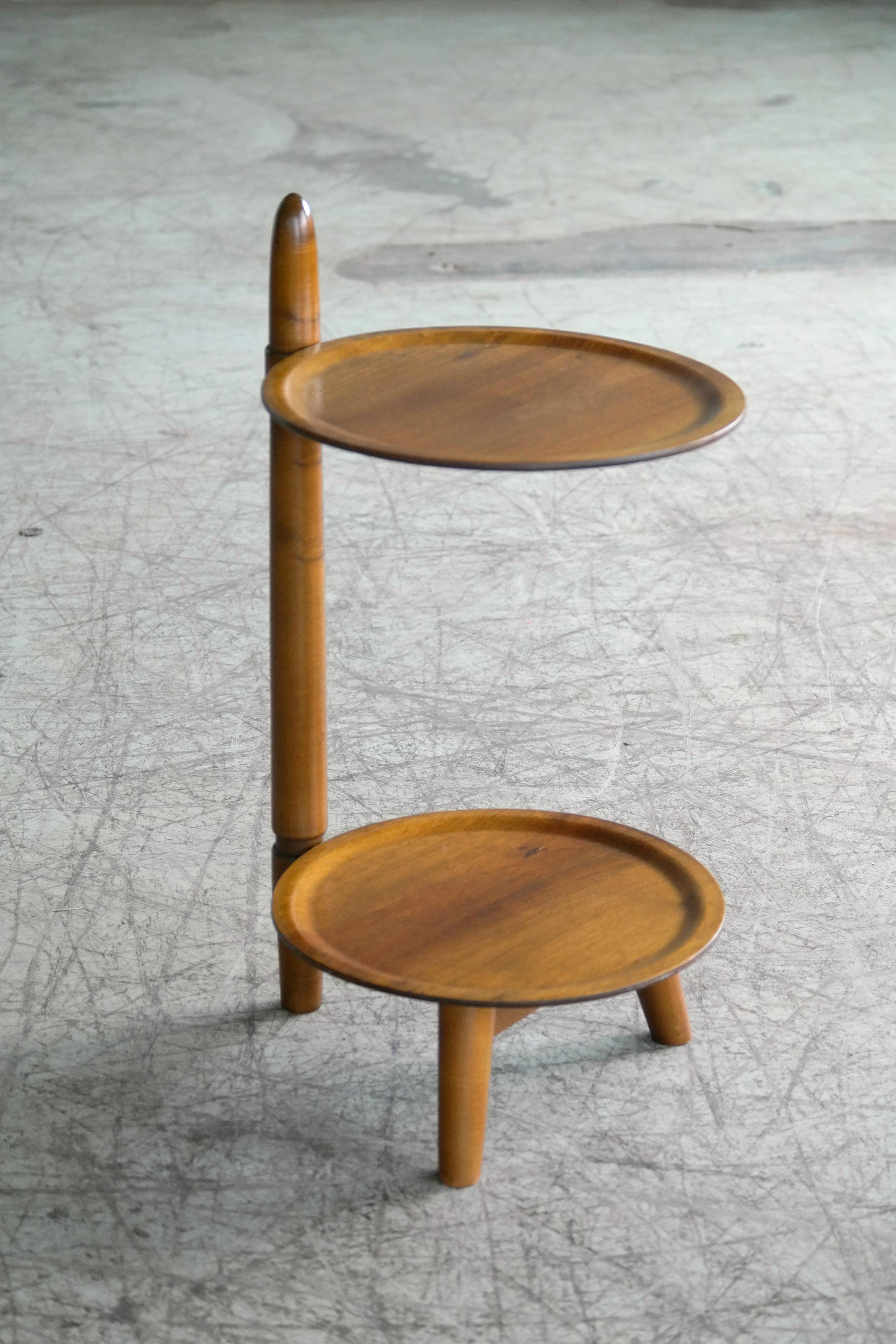 Mid-Century Modern Pair of Sculptural Two-Tier Side Tables in Teak Danish Midcentury