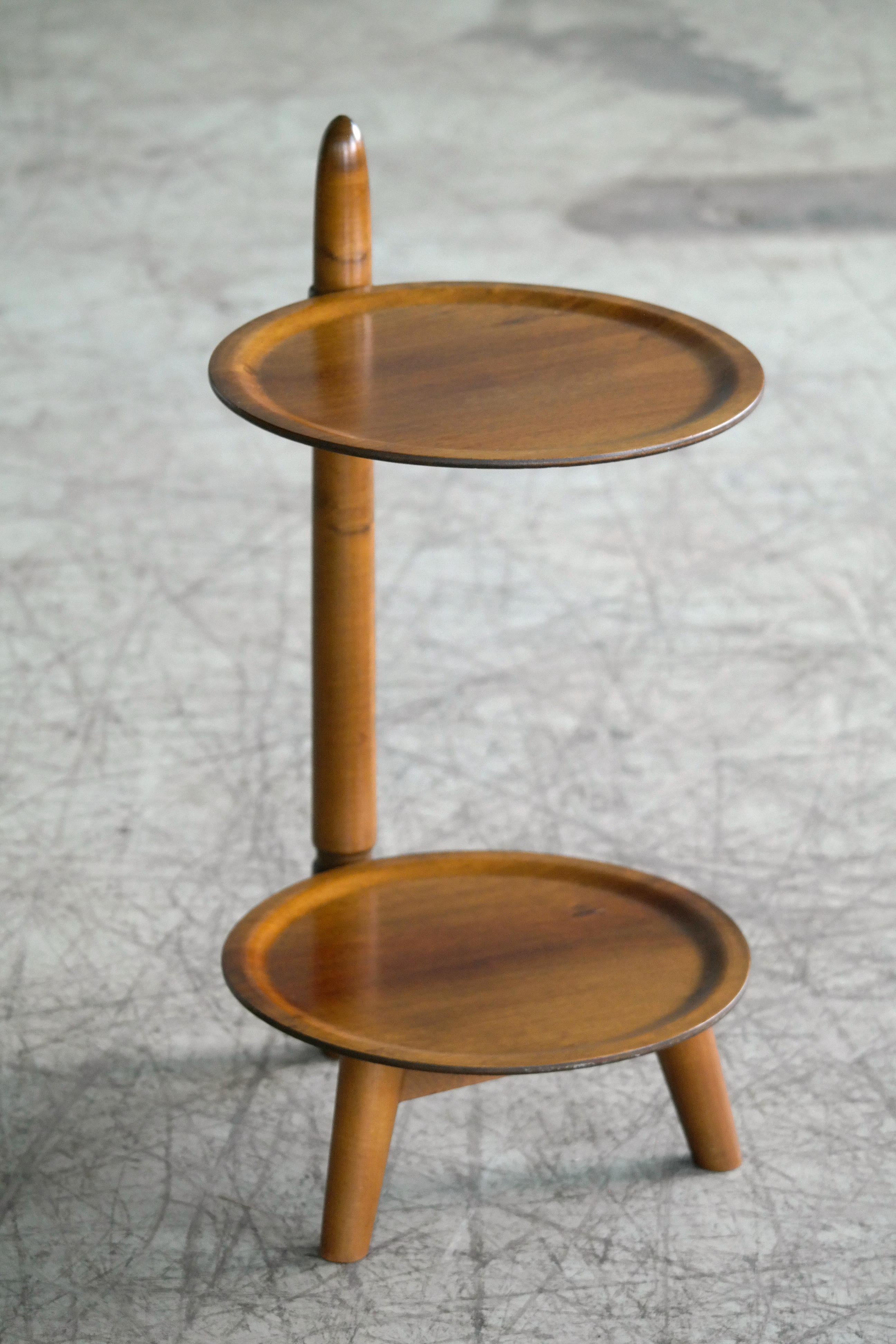 Veneer Pair of Sculptural Two-Tier Side Tables in Teak Danish Midcentury