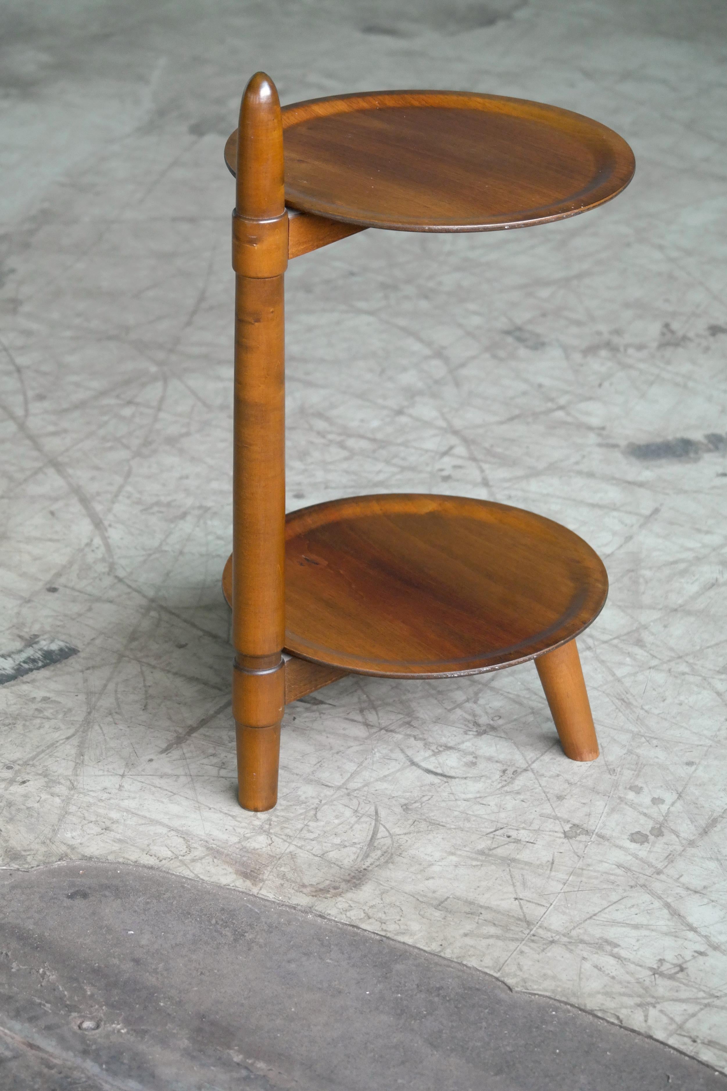 Mid-20th Century Pair of Sculptural Two-Tier Side Tables in Teak Danish Midcentury