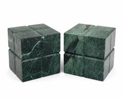 Pair of Sculptural Verde Marble Cubist Bookends, Italy, 1970s