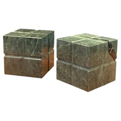 Pair of Sculptural Verde Marble Cubist Bookends, Italy, 1970s