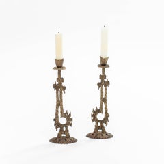 Par de candelabros esculturales vintage de estilo brutalista en bronce, firmados por Wainberg, de los años 60