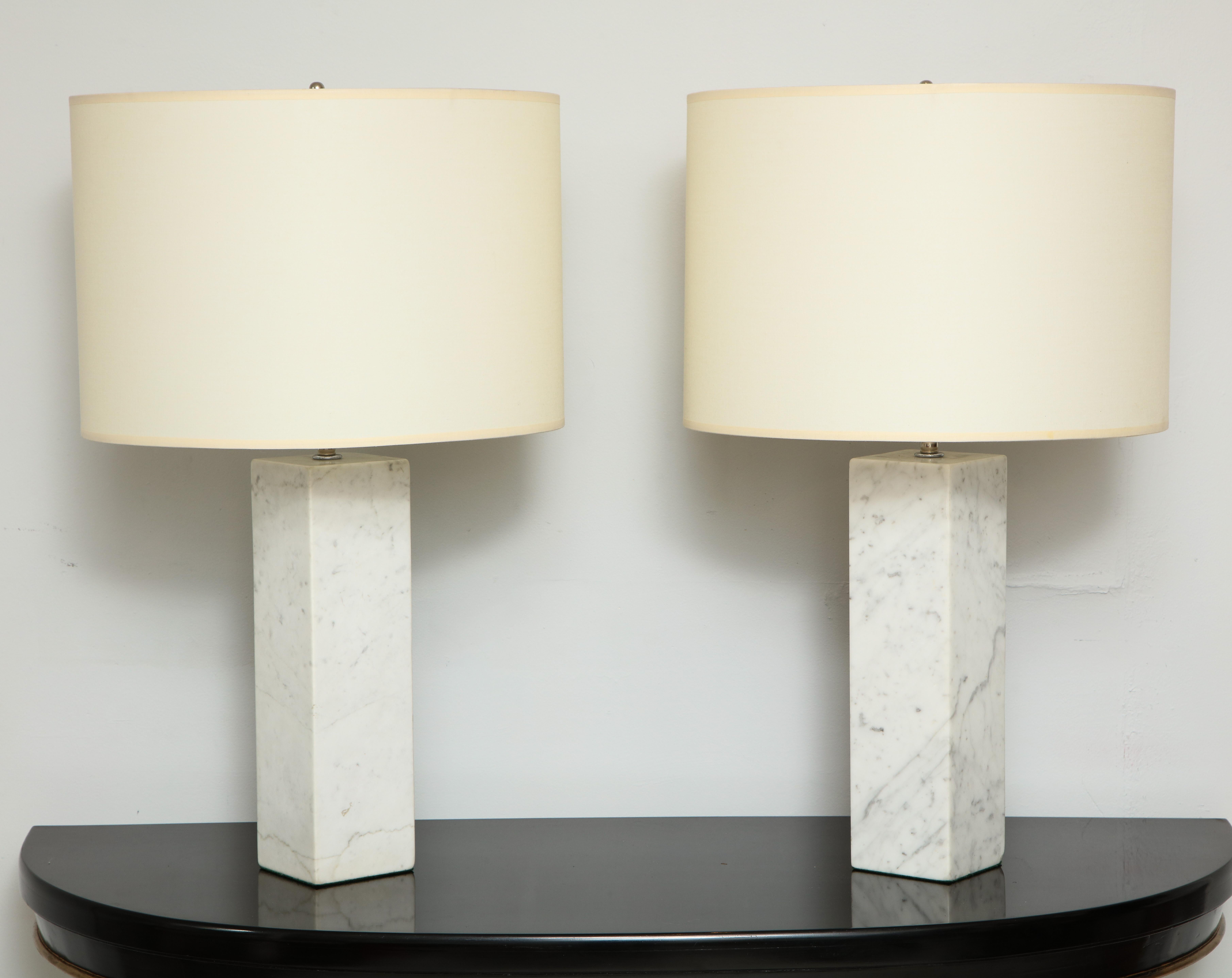 American Pair of Sculptural Vintage Calacatta Marble Lamps