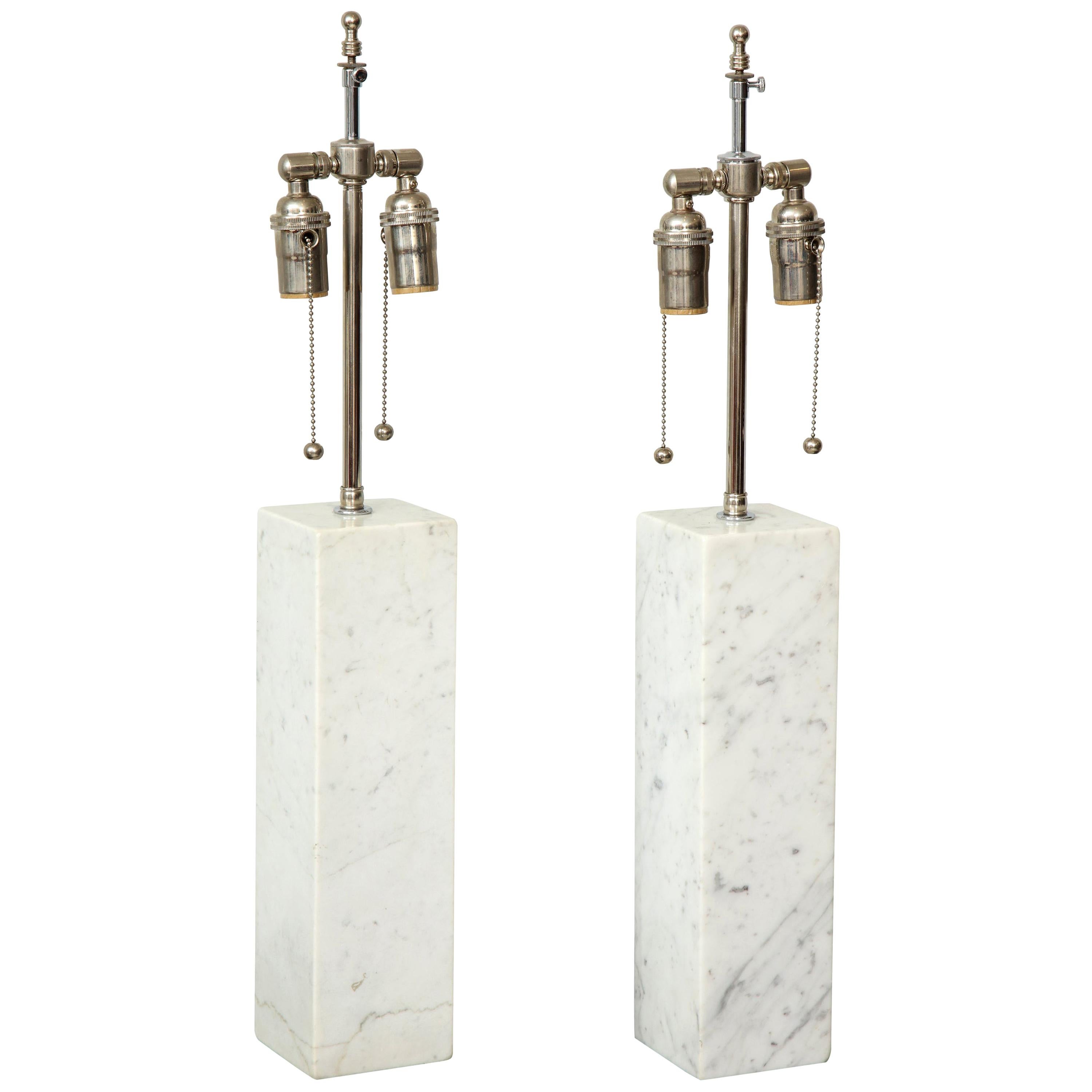 Pair of Sculptural Vintage Calacatta Marble Lamps
