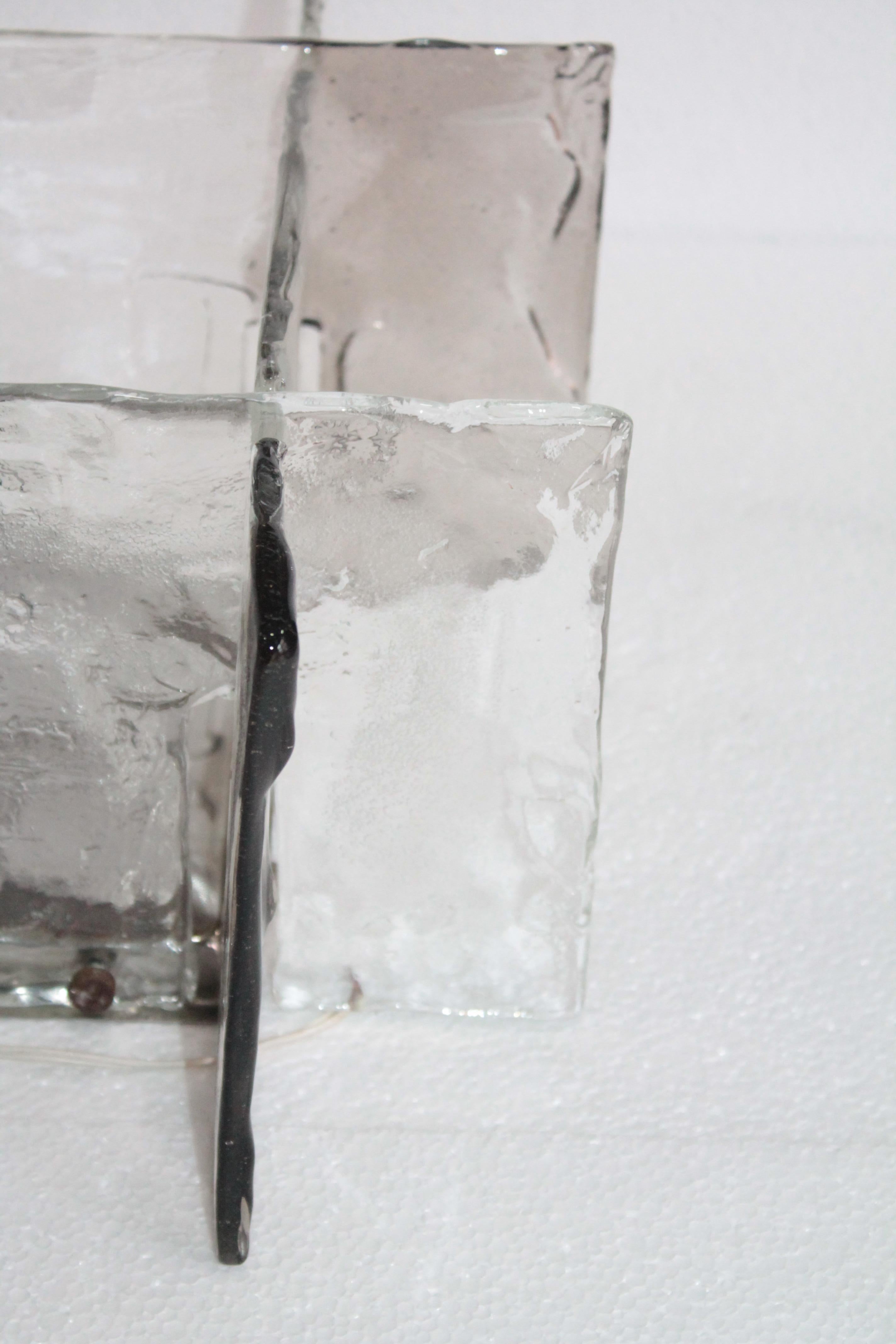 Pair of Sculptural Wall Lamp Murano Mazzega Ice Glass 1970s Carlo Nason Design 3