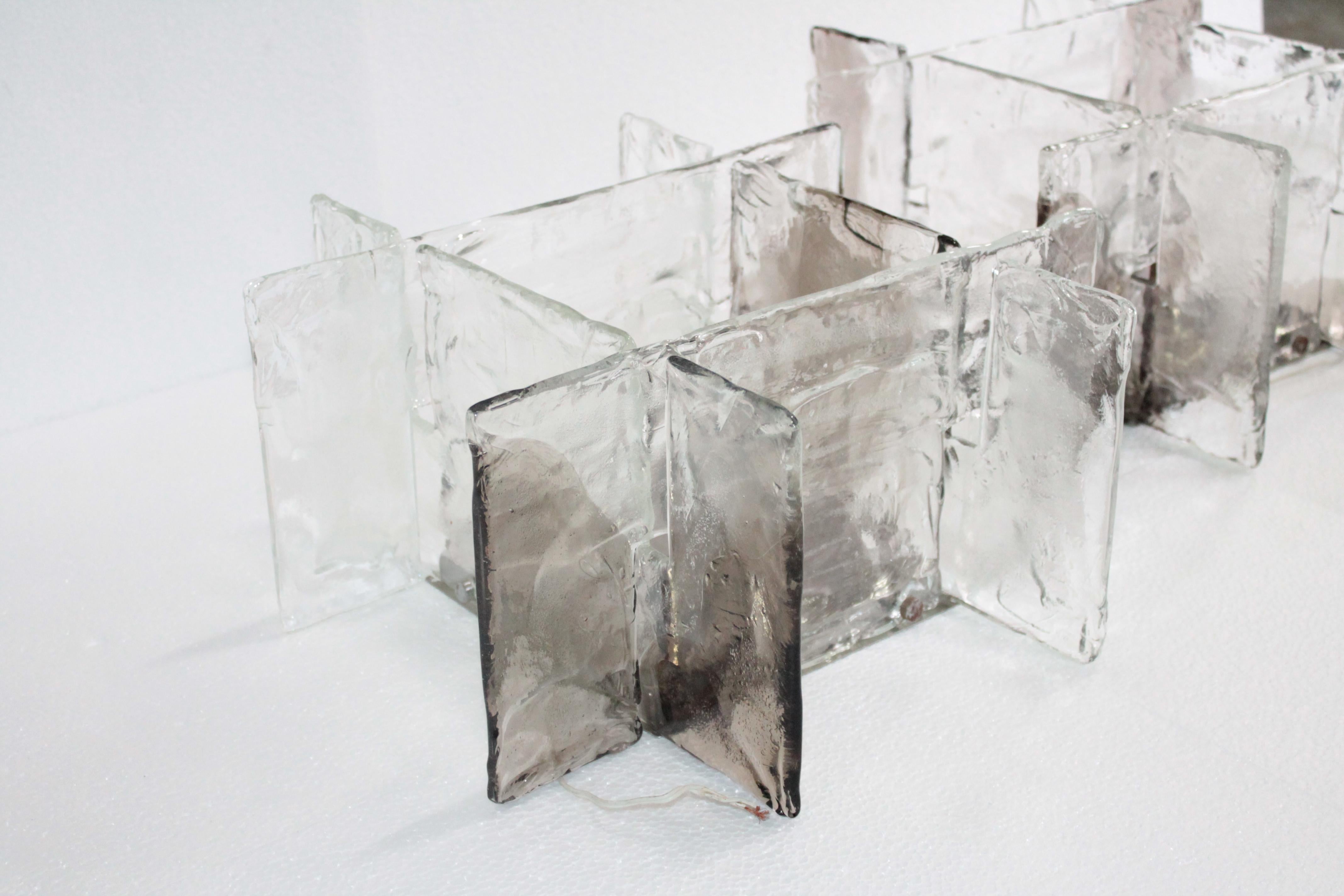 Pair of Sculptural Wall Lamp Murano Mazzega Ice Glass 1970s Carlo Nason Design 4