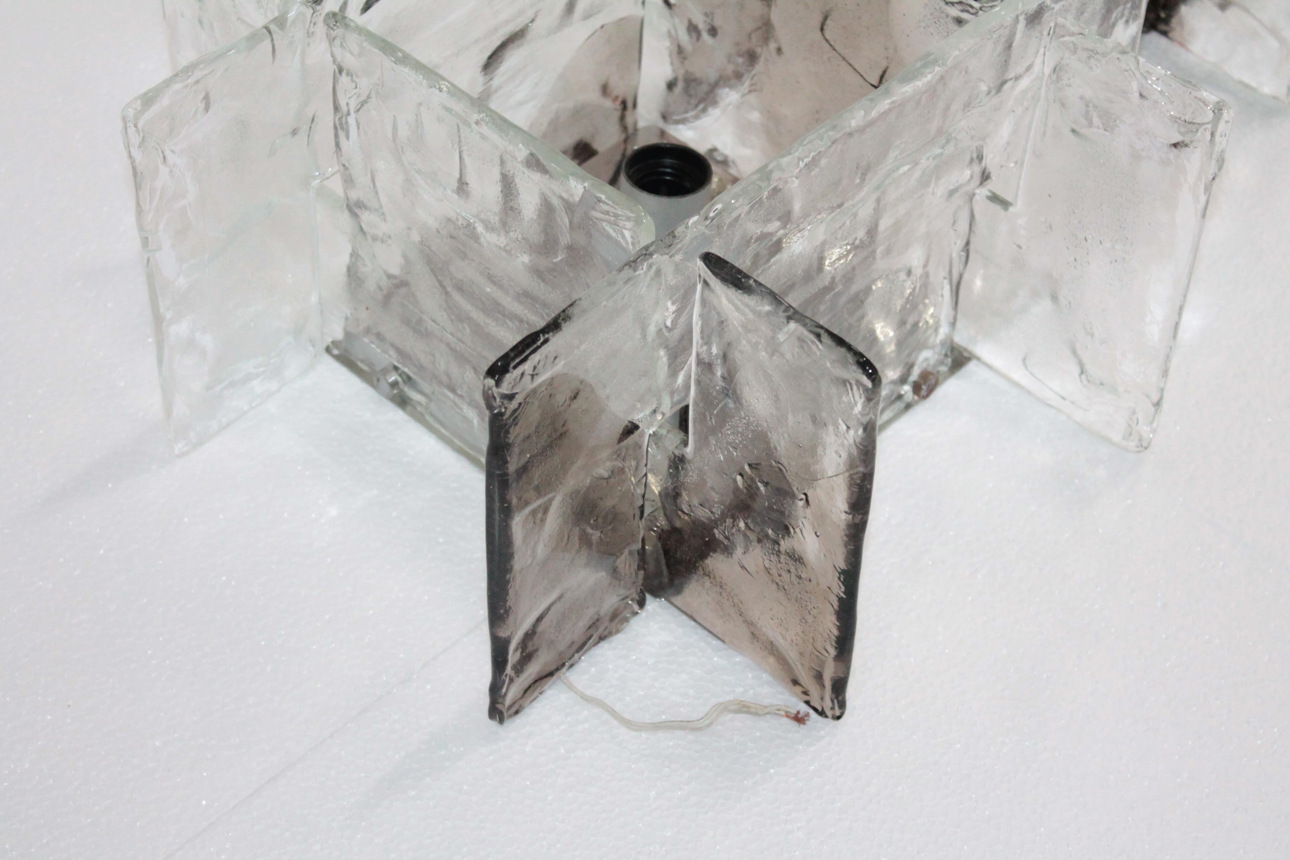 Space Age Pair of Sculptural Wall Lamp Murano Mazzega Ice Glass 1970s Carlo Nason Design