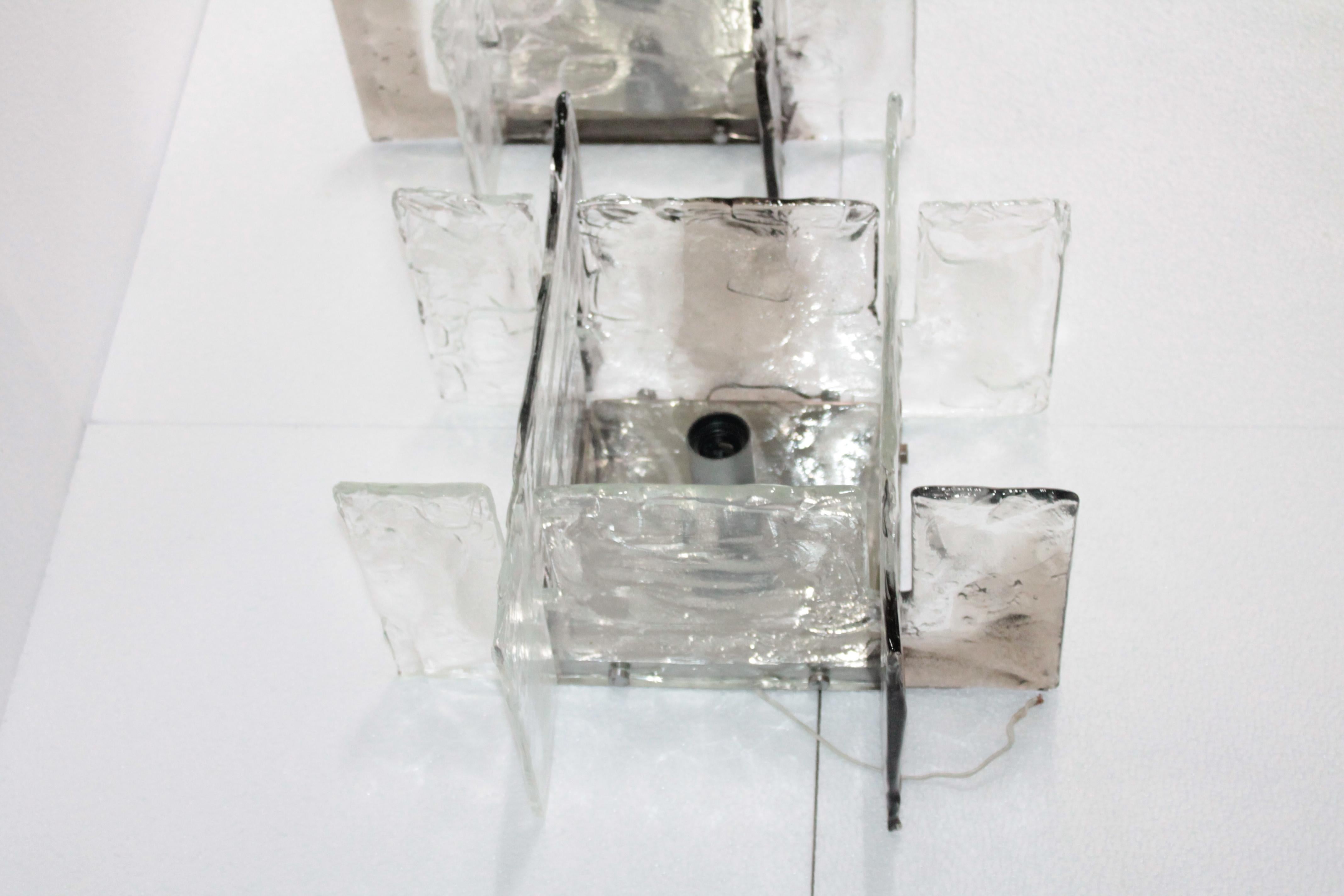 Italian Pair of Sculptural Wall Lamp Murano Mazzega Ice Glass 1970s Carlo Nason Design