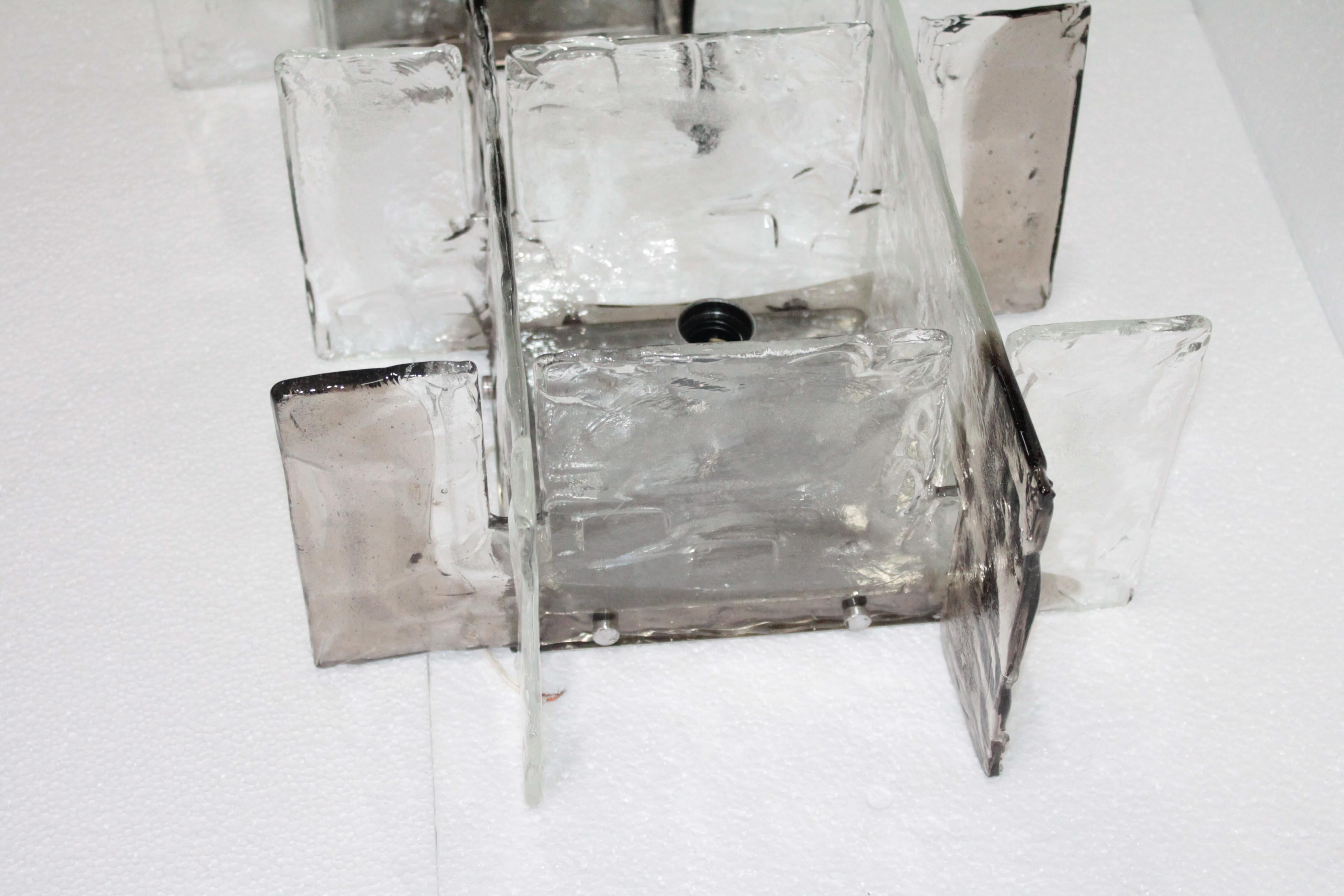 Late 20th Century Pair of Sculptural Wall Lamp Murano Mazzega Ice Glass 1970s Carlo Nason Design