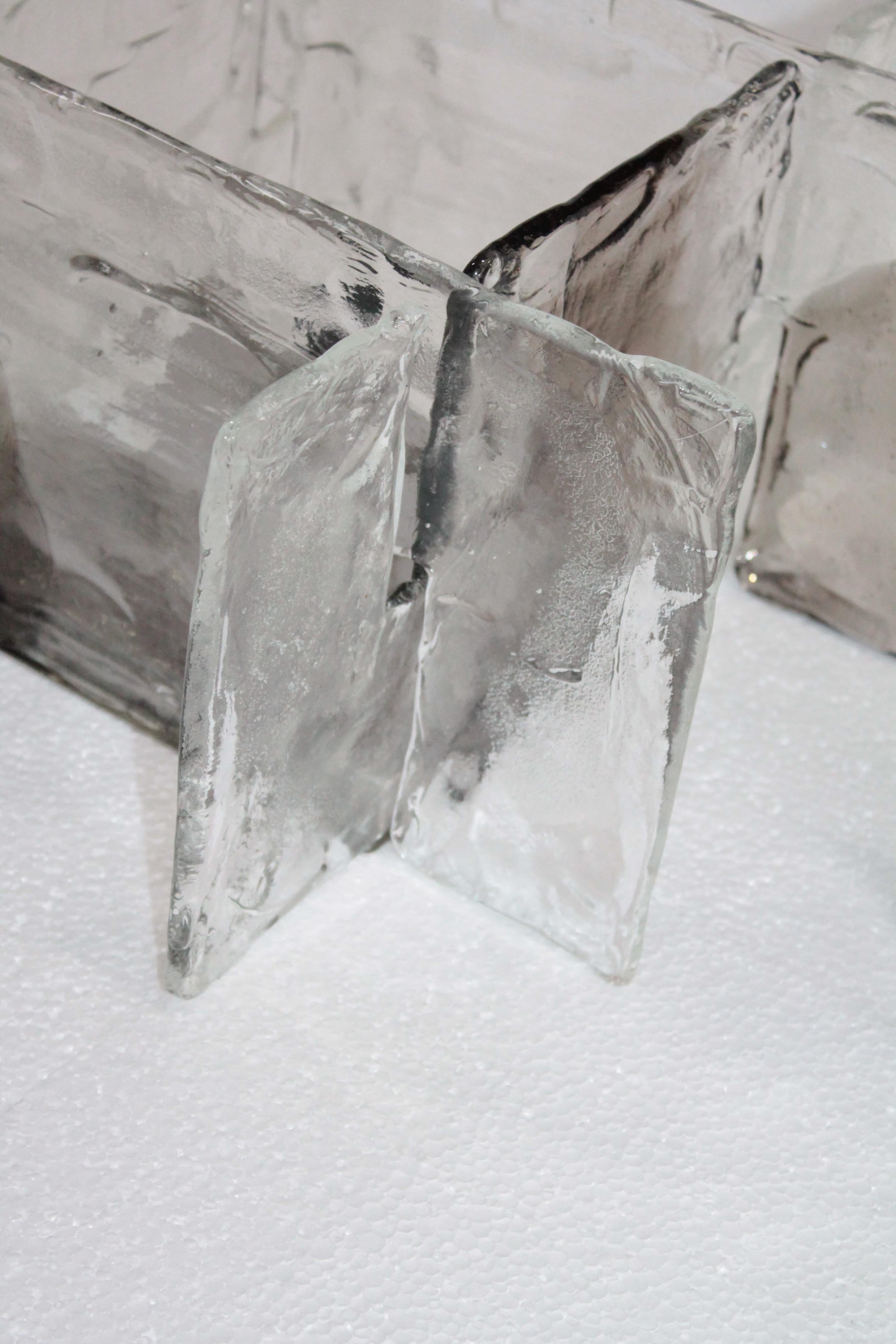 Pair of Sculptural Wall Lamp Murano Mazzega Ice Glass 1970s Carlo Nason Design 2