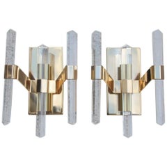 Pair of Sculptural Wall Sconces 1970 Gold Metal Sciolari