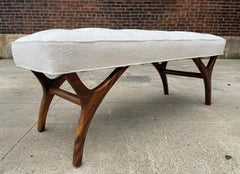 Sculptural Walnut Benches in Boucle, Each