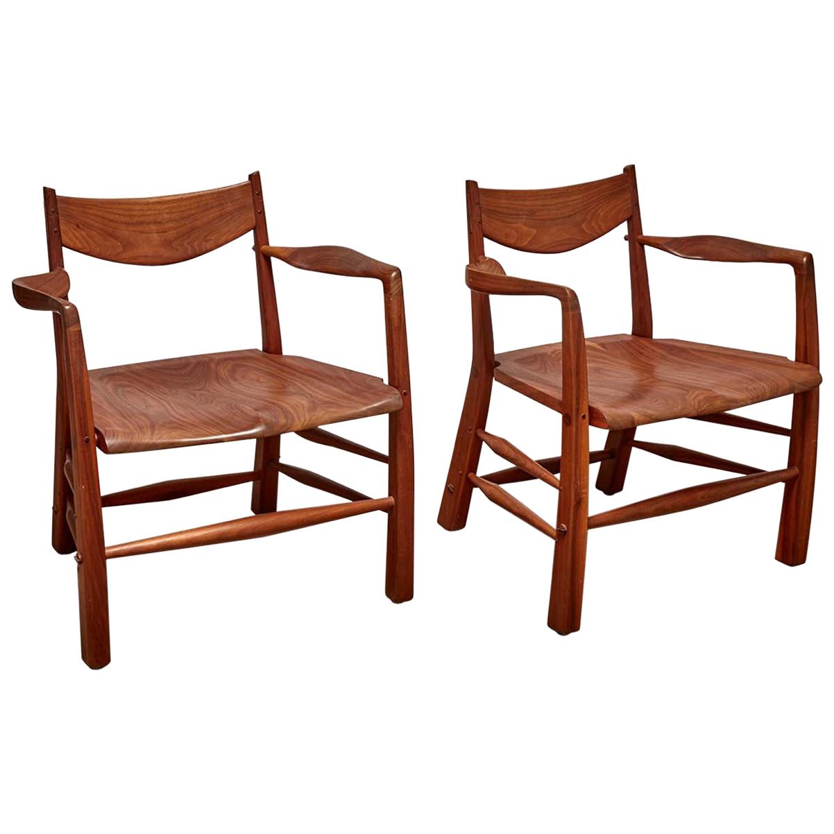 Pair of Sculptural Walnut Chairs by Richard Patterson
