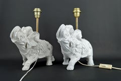 Pair of Sculptural White Ceramic Lamps, Elephants, Italy, Circa 1970