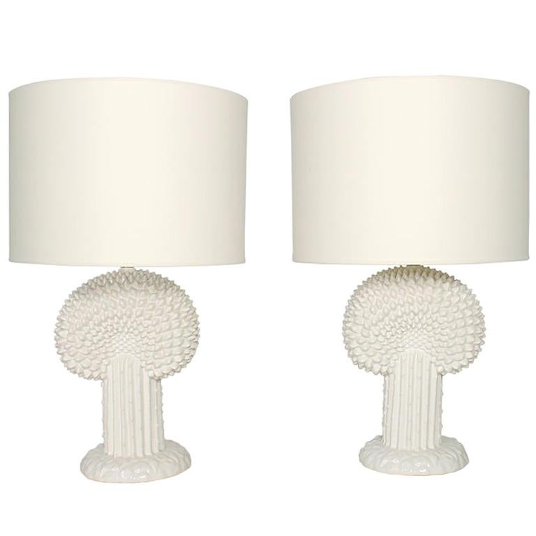 Pair of Sculptural White Ceramic Lamps