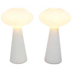 Vintage Pair of Sculptural White Glass Lamps by Lisa Johansson-Pape