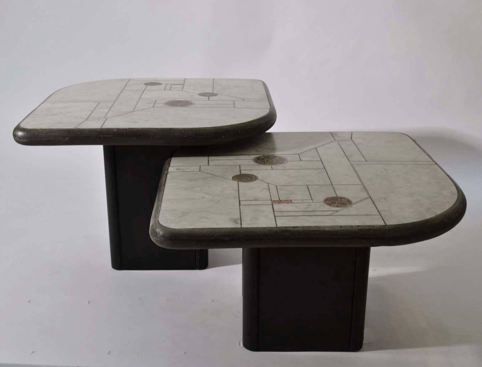 Pair of Sculptural White Mosaic Coffee Tables by Paul Kingma, Signed Kneip 1989 3