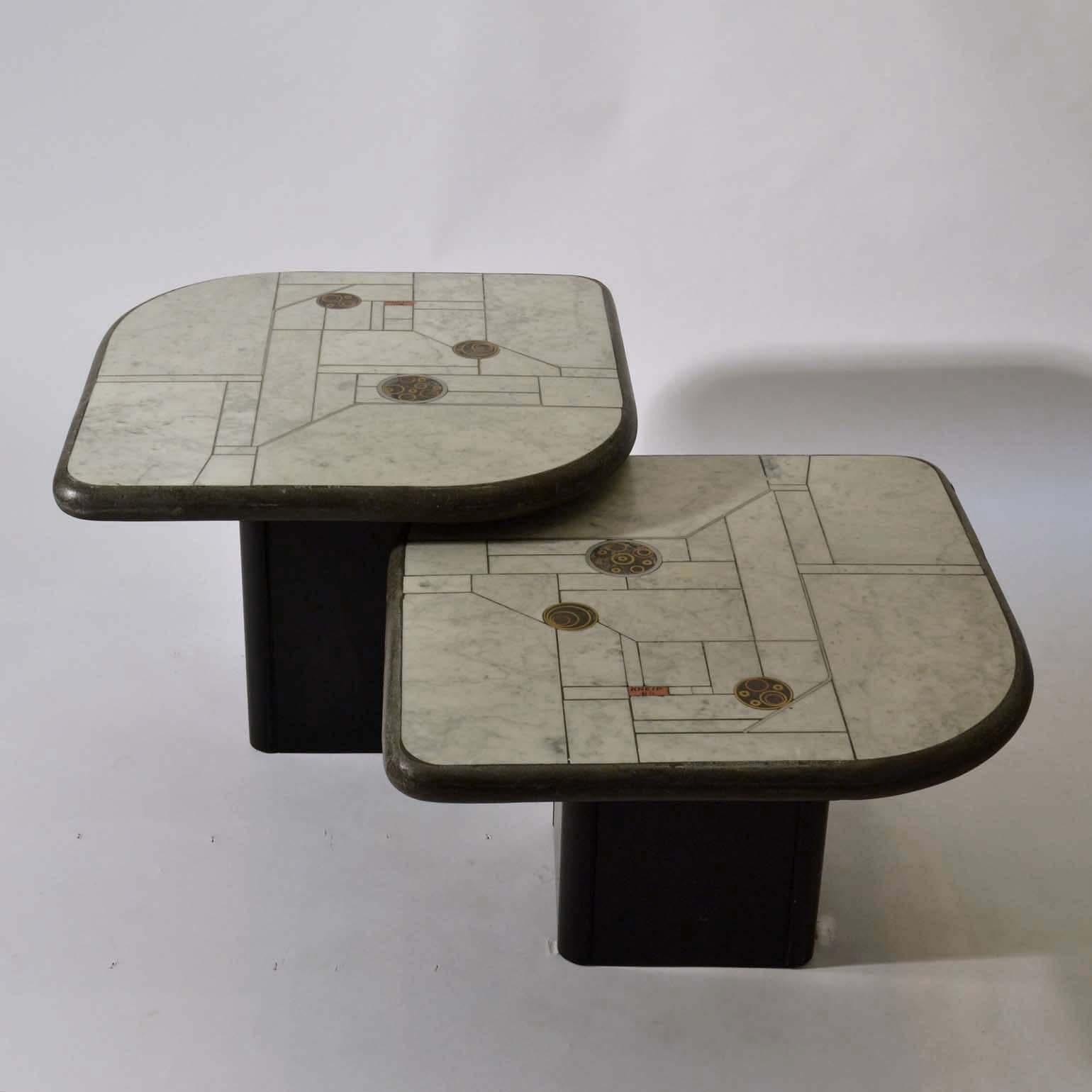 Pair of Sculptural White Mosaic Coffee Tables by Paul Kingma, Signed Kneip 1989 In Good Condition In London, GB