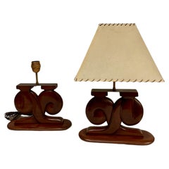 Pair of sculptural wood table lamp in the style Of Alexandre Noll