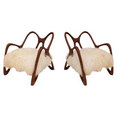 Pair Of Sculptural Wooden Armchairs, Italy