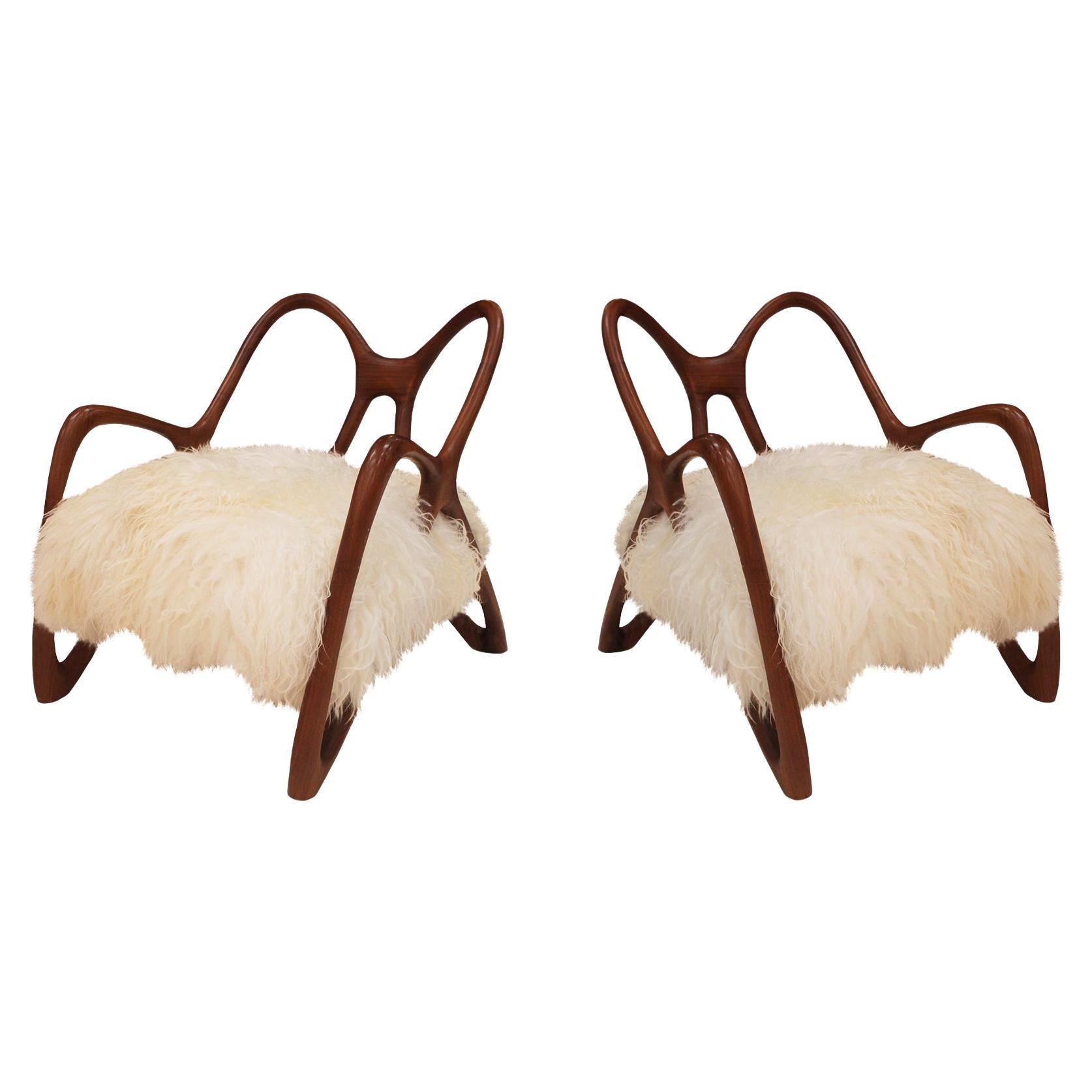Pair of Sculptural Wooden Armchairs, Italy