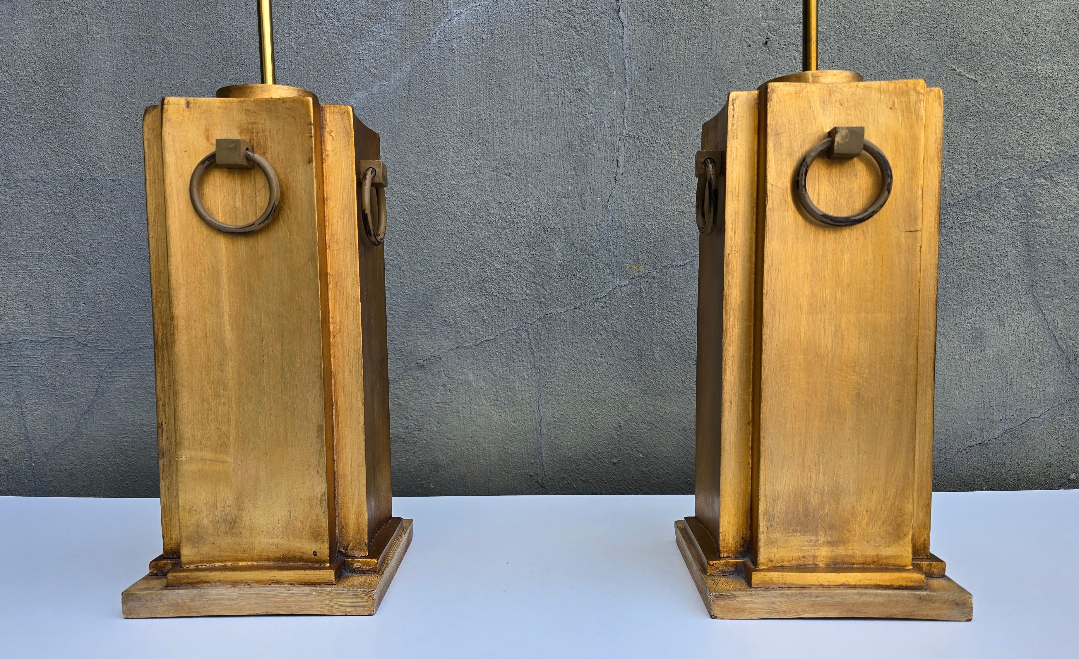 Hollywood Regency Pair of Sculptural Wooden Table Lamps For Sale