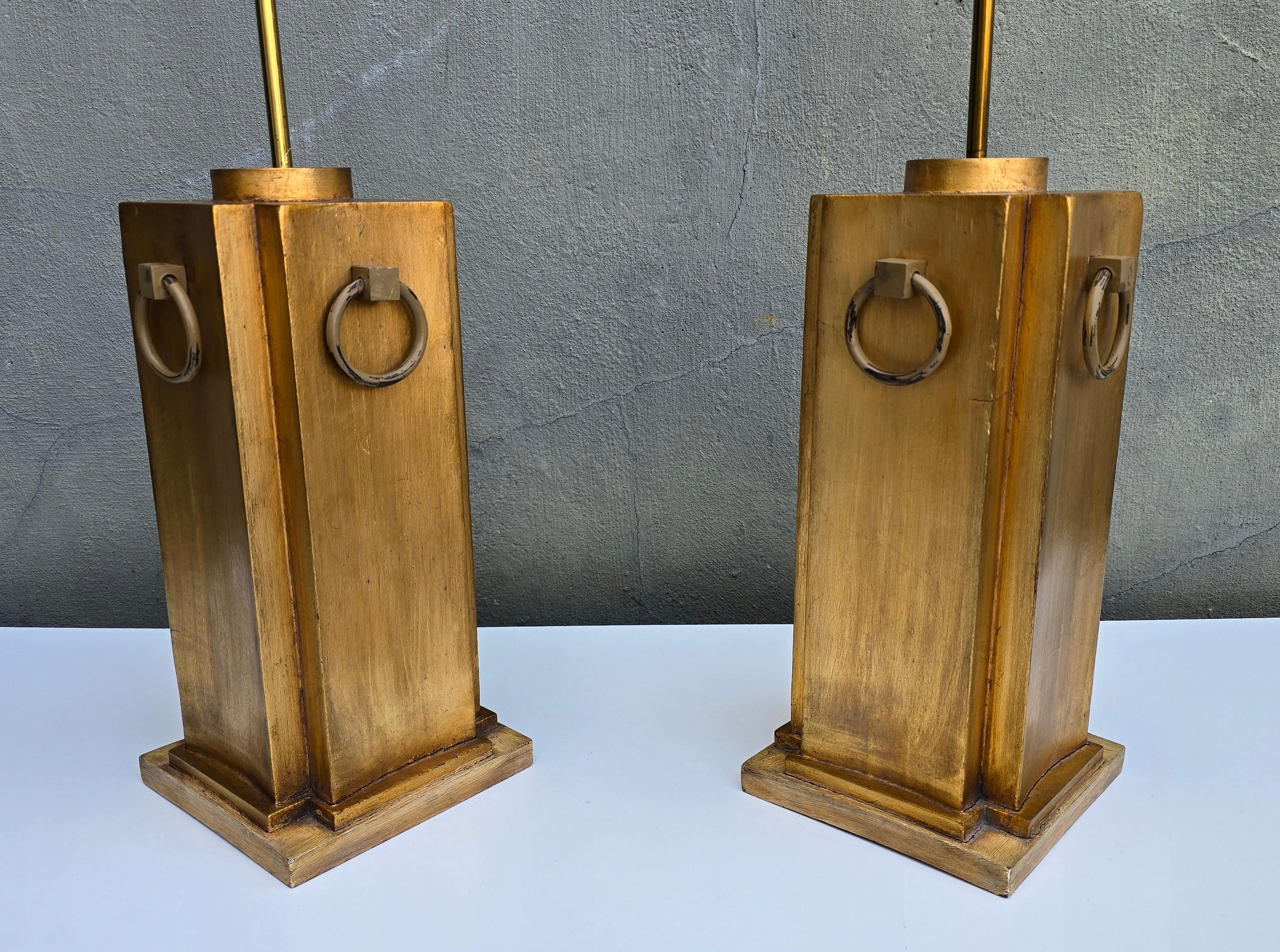 Italian Pair of Sculptural Wooden Table Lamps For Sale
