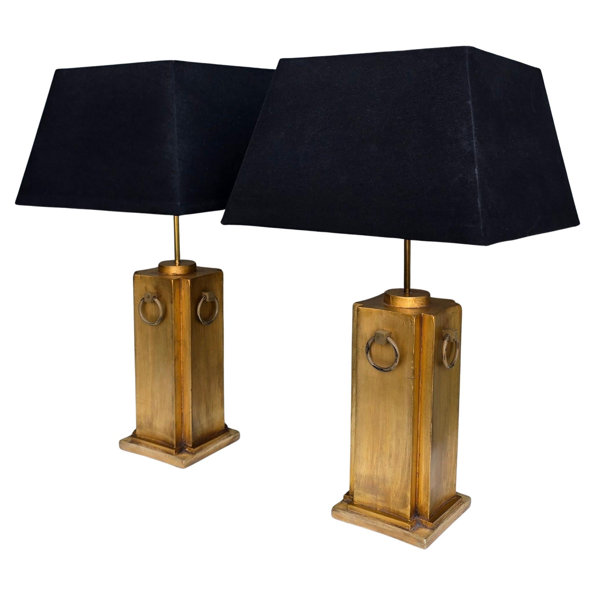 Pair of Sculptural Wooden Table Lamps For Sale