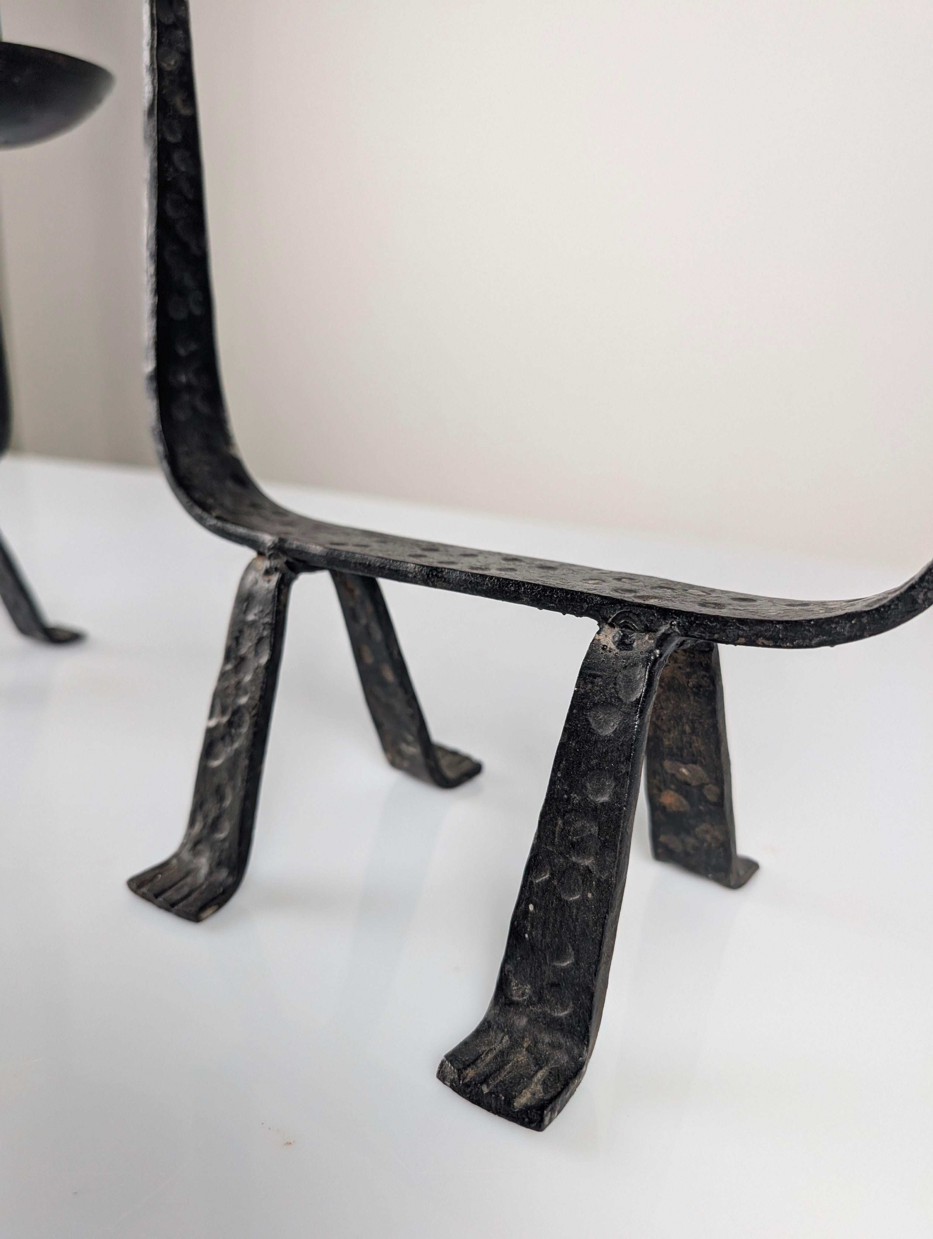 Pair of Sculptural Wrought Iron Candleholders, 1950s In Good Condition For Sale In Benalmadena, ES