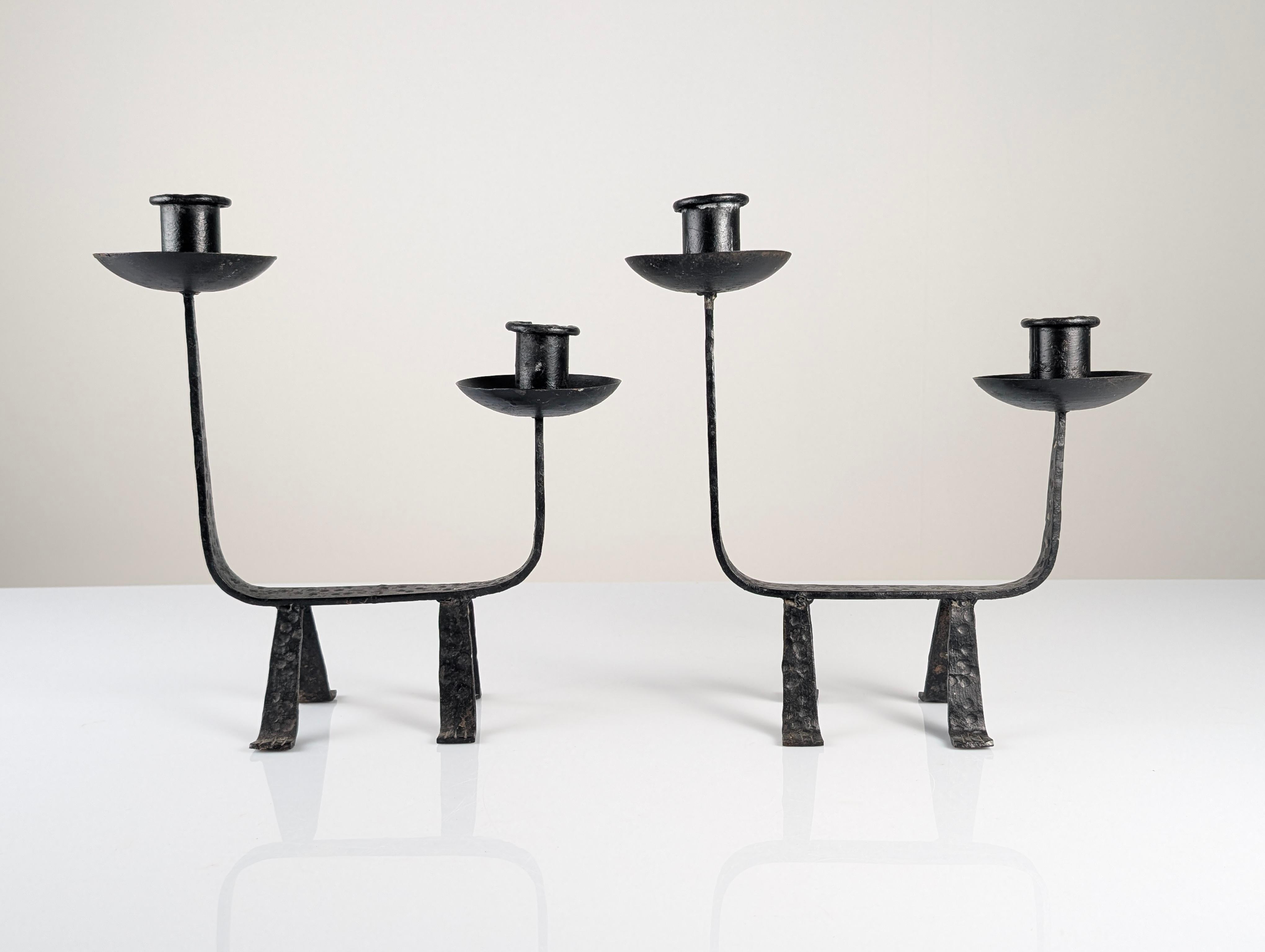 Pair of Sculptural Wrought Iron Candleholders, 1950s For Sale 1