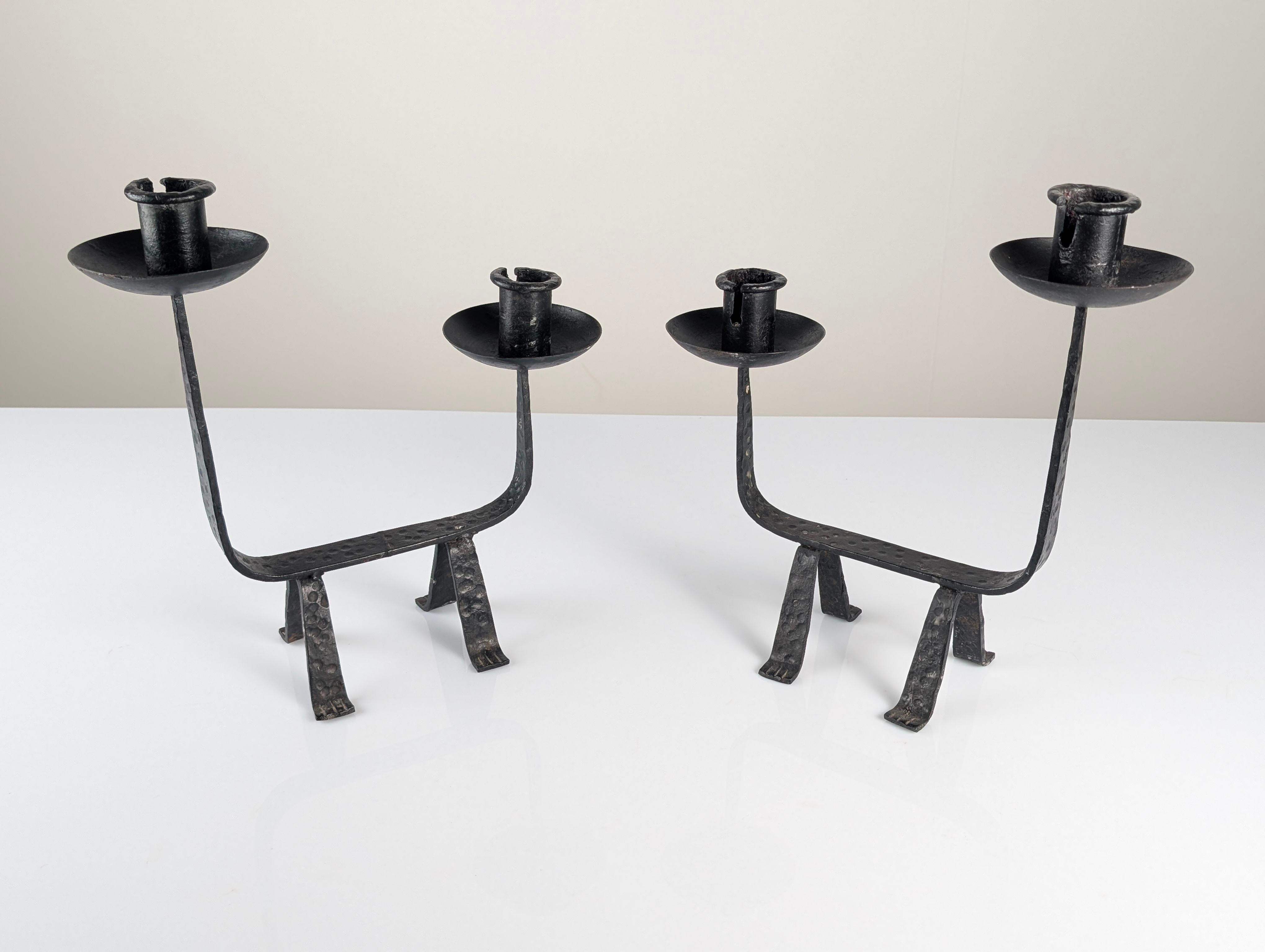 Pair of Sculptural Wrought Iron Candleholders, 1950s For Sale 2