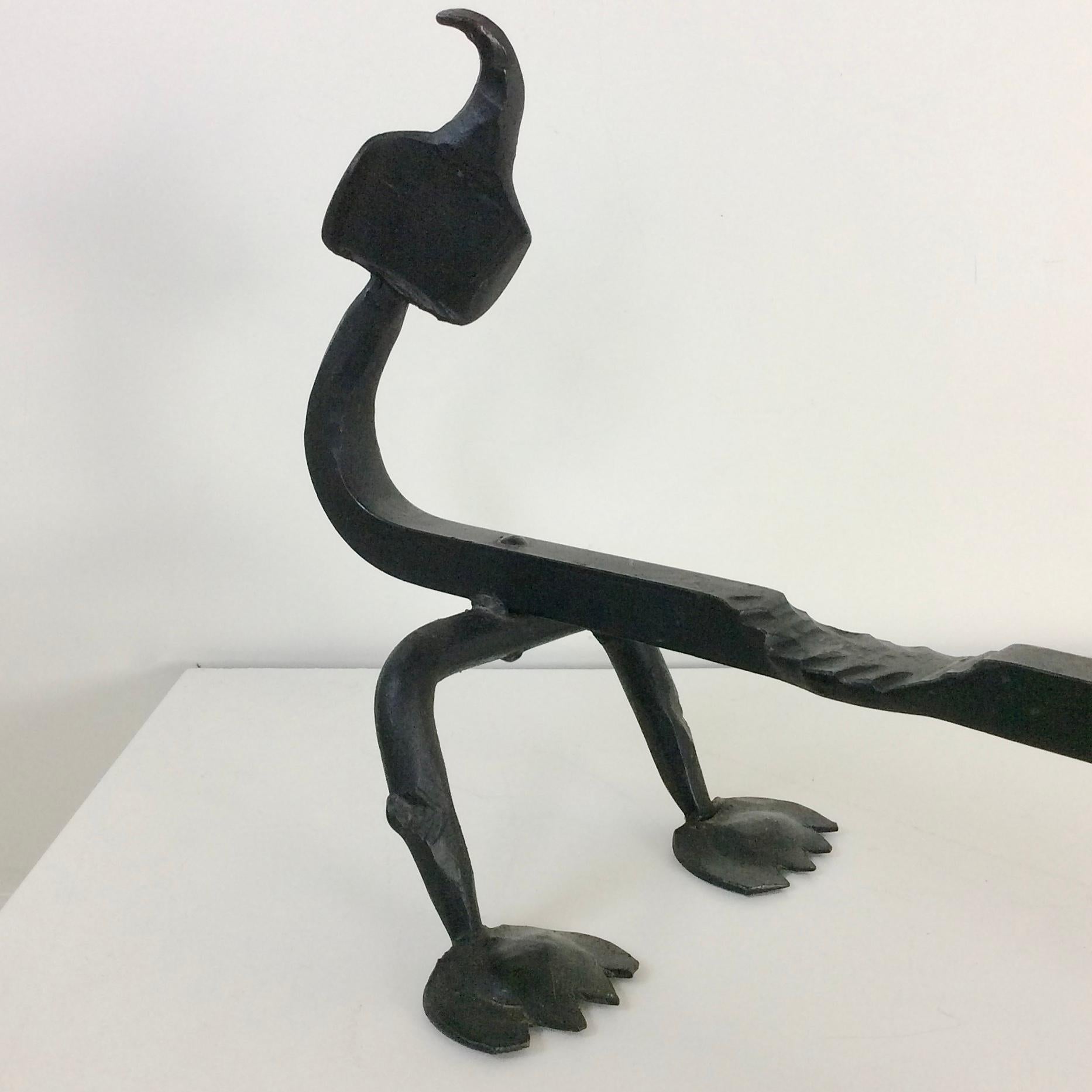 Sculptural Wrought Iron Pair Of Dragons Andirons, circa 1910. 4