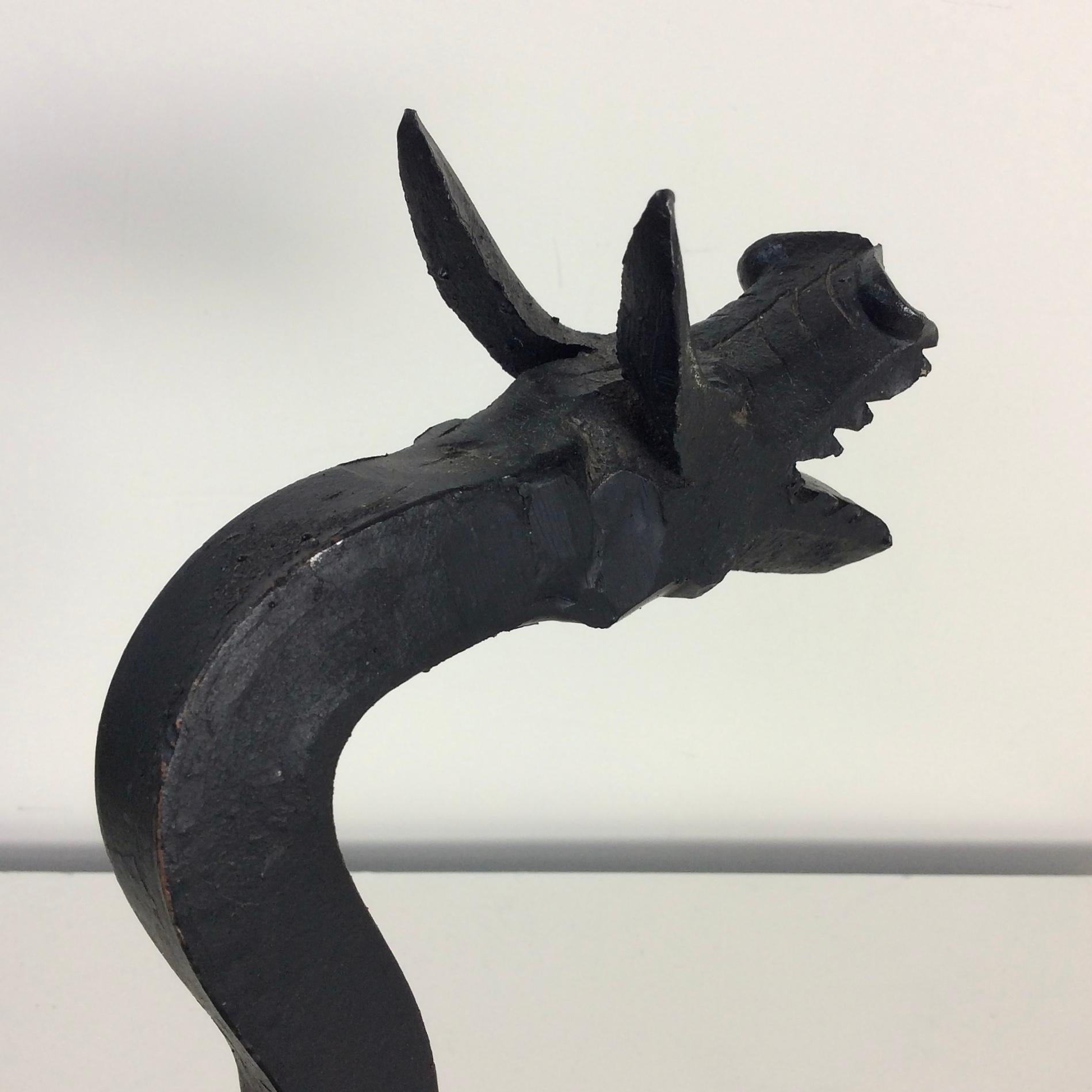 Sculptural Wrought Iron Pair Of Dragons Andirons, circa 1910. In Good Condition In Brussels, BE