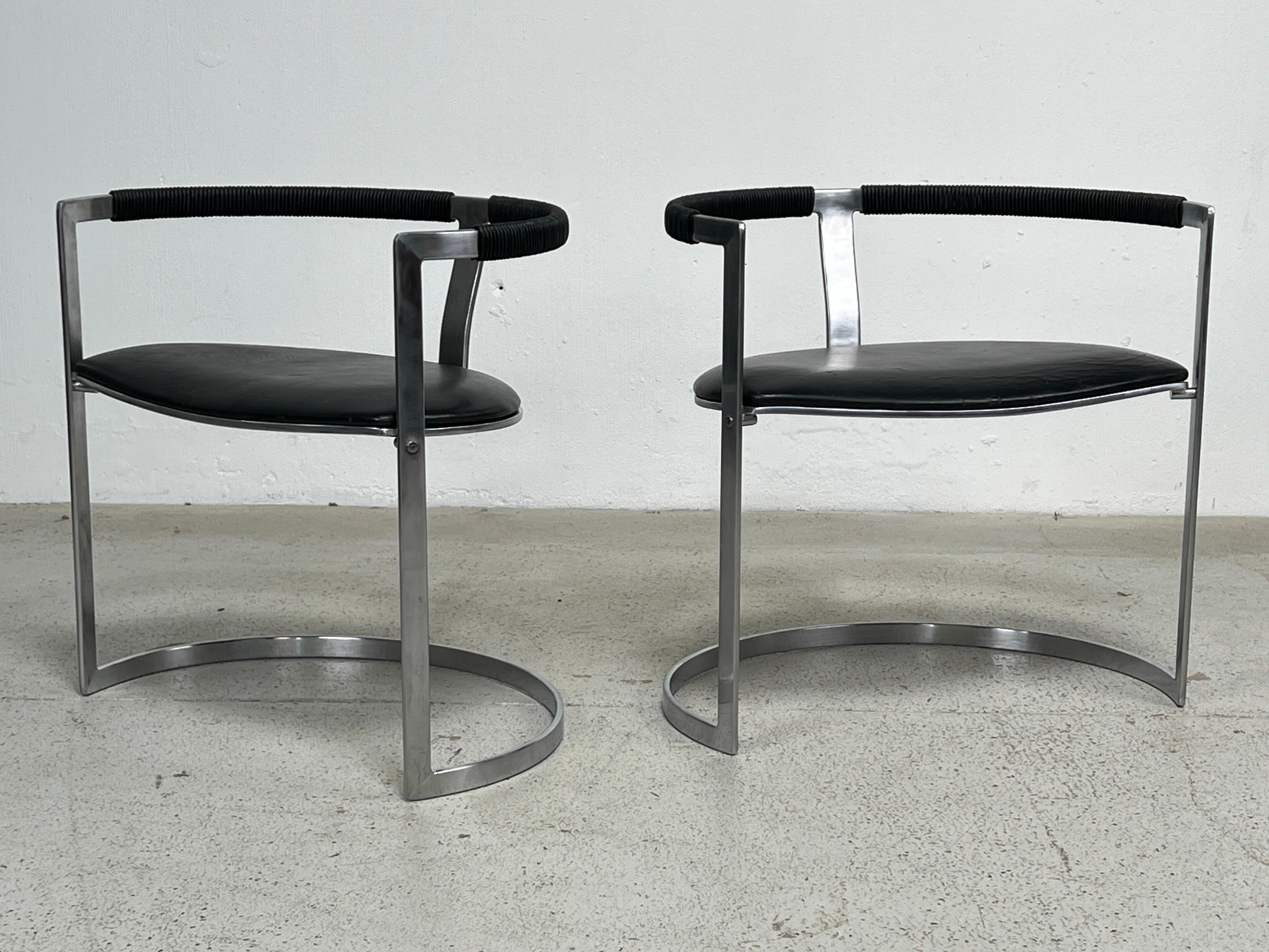 A rare pair of sculpture chairs in brushed steel and original leather. Designed by Preben Fabricius & Jørgen Kastholm for Bo-Ex. 
