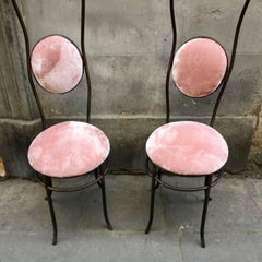 Pair of Sculpture Chairs Wrought-Iron Ecologic Pink Pale Fur, 1970s