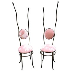 Pair of Sculpture Chairs Wrought-Iron Ecologic Pink Pale Fur, 1970s