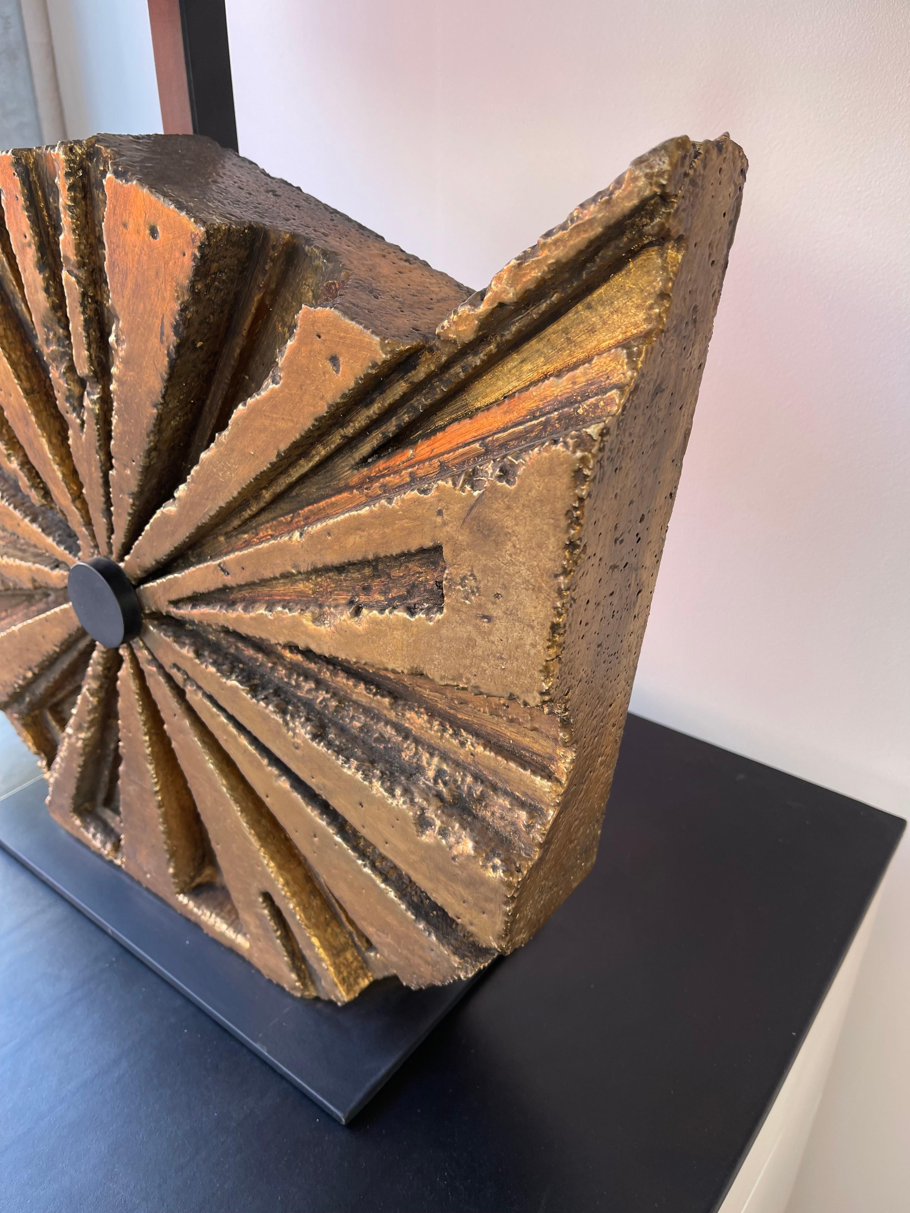 Pair of Sculpture Lamps Gilt Concrete by Massimo Lunari, Italy, 1970s 5