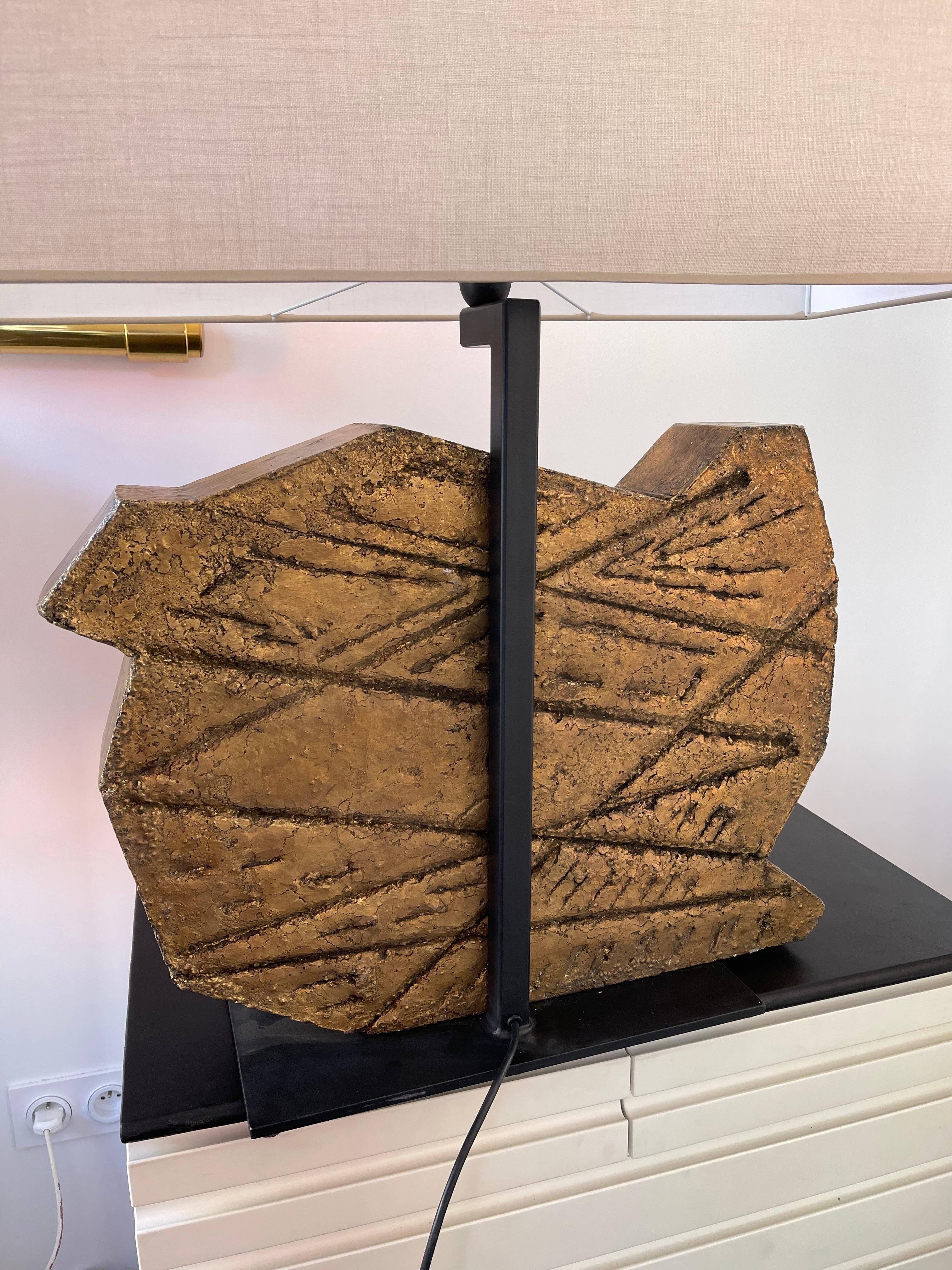 Pair of Sculpture Lamps Gilt Concrete by Massimo Lunari, Italy, 1970s 9