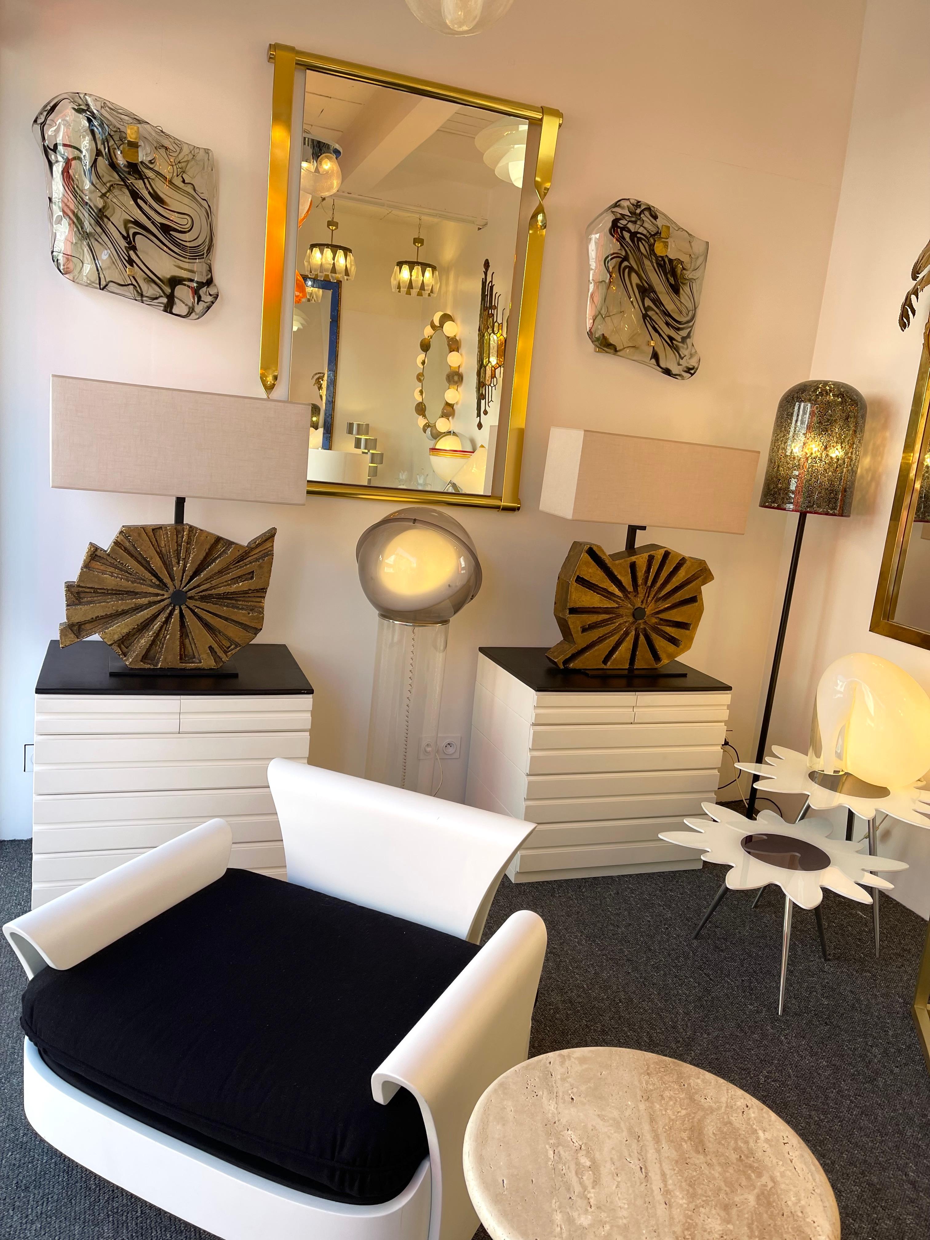 Mid-Century Modern Pair of Sculpture Lamps Gilt Concrete by Massimo Lunari, Italy, 1970s