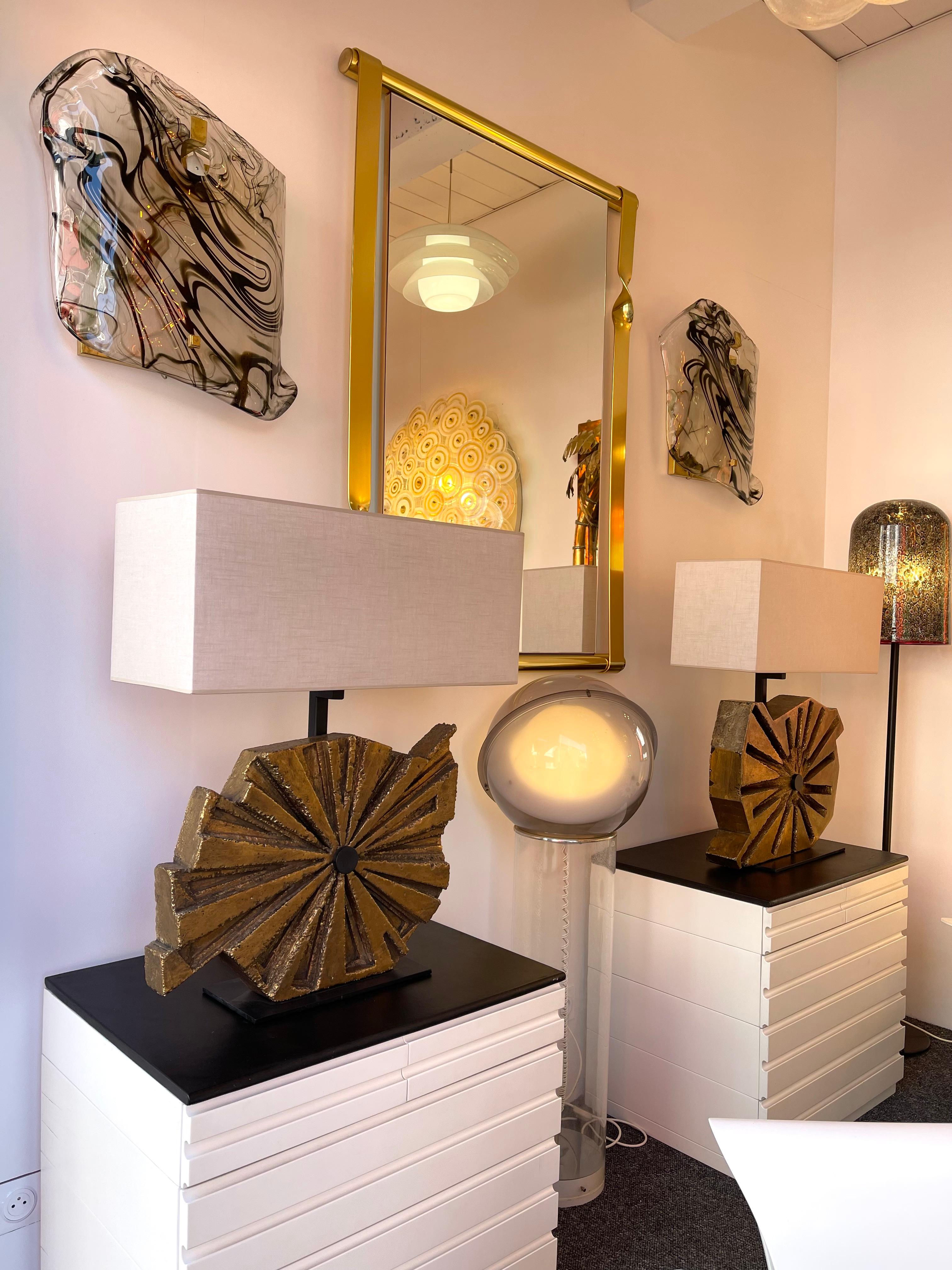 Italian Pair of Sculpture Lamps Gilt Concrete by Massimo Lunari, Italy, 1970s