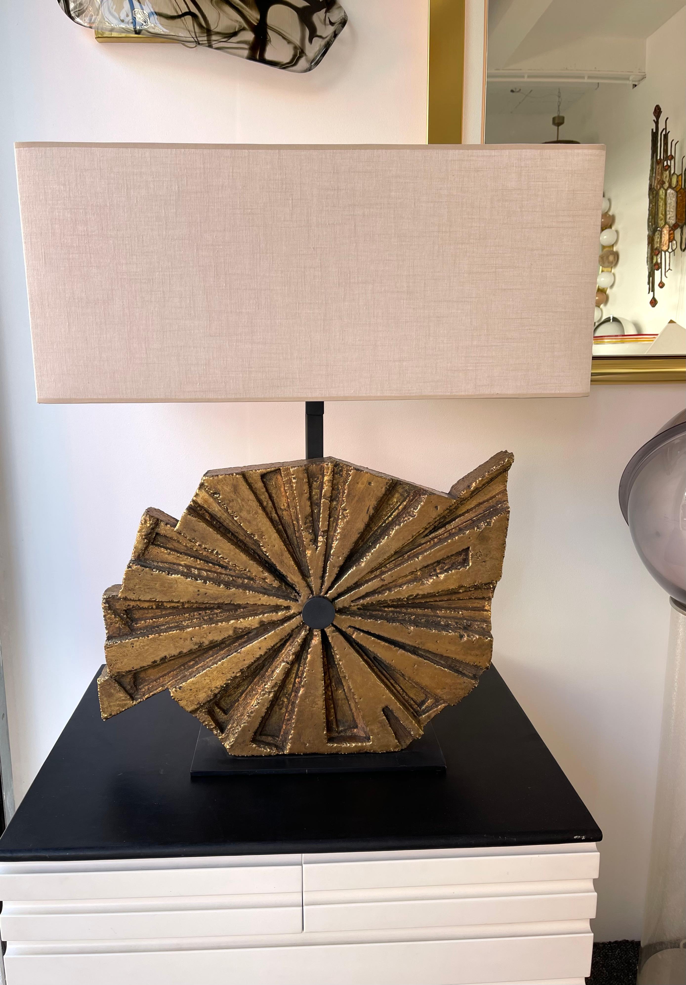 Late 20th Century Pair of Sculpture Lamps Gilt Concrete by Massimo Lunari, Italy, 1970s For Sale