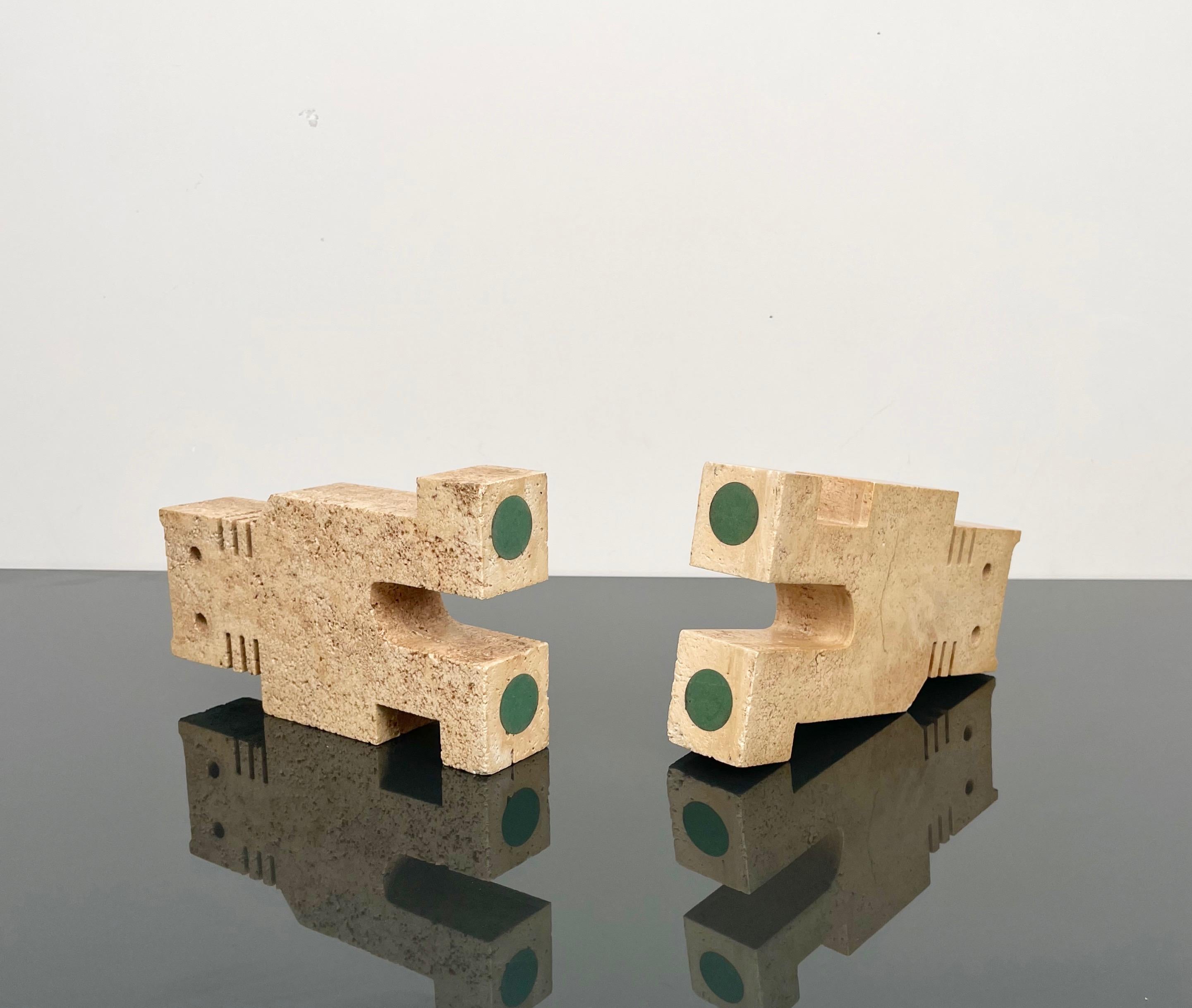 Pair of Sculptures Bookends Cats in Travertine Fratelli Mannelli, Italy 1970s 6