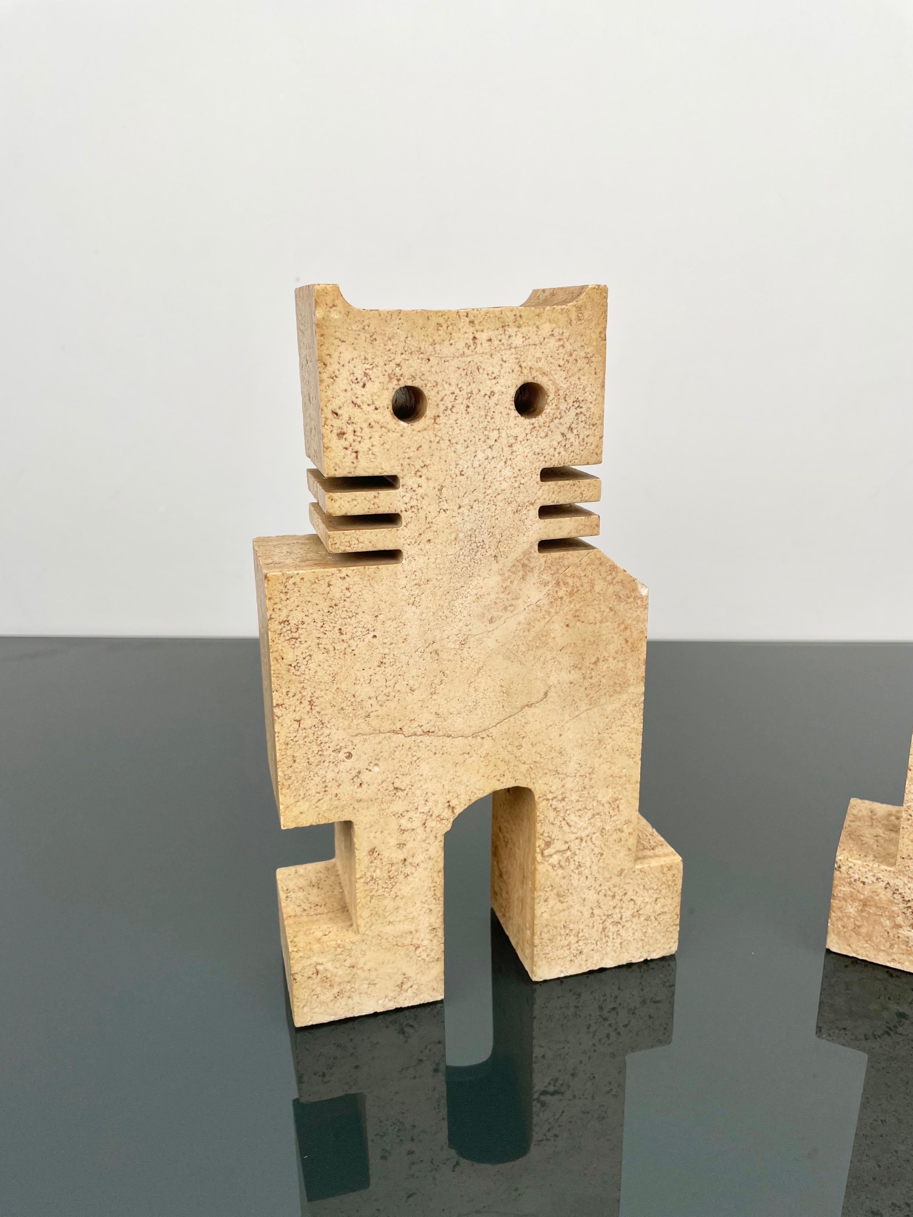 Pair of Sculptures Bookends Cats in Travertine Fratelli Mannelli, Italy 1970s 1