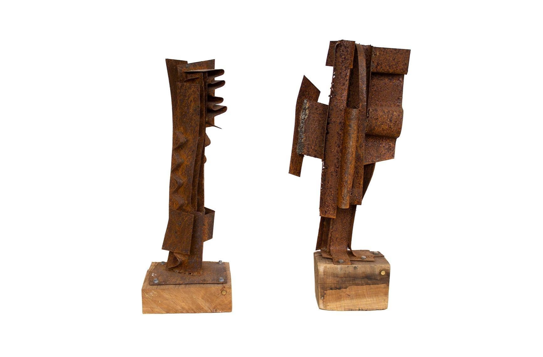 Brutalist Pair of Handmade Sculptures by American Artist PKW For Sale