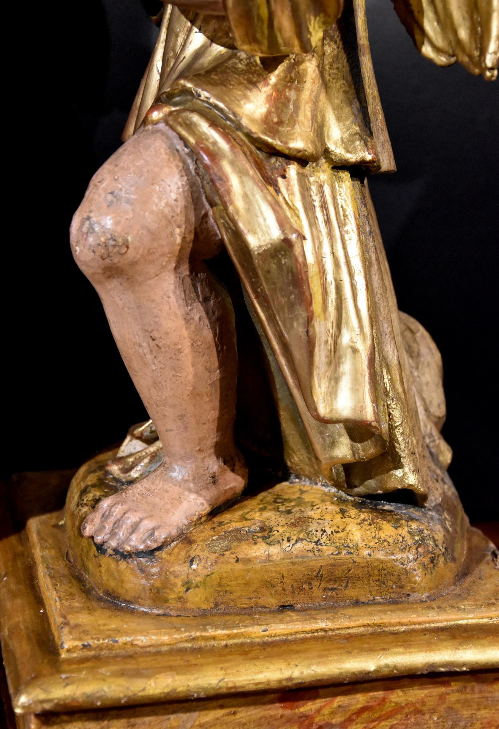Pareja Esculturas Ángeles Alados Madera Toscana Siglo XVII Siglo XVIII Antiguo maestro Oro Arte en venta 6